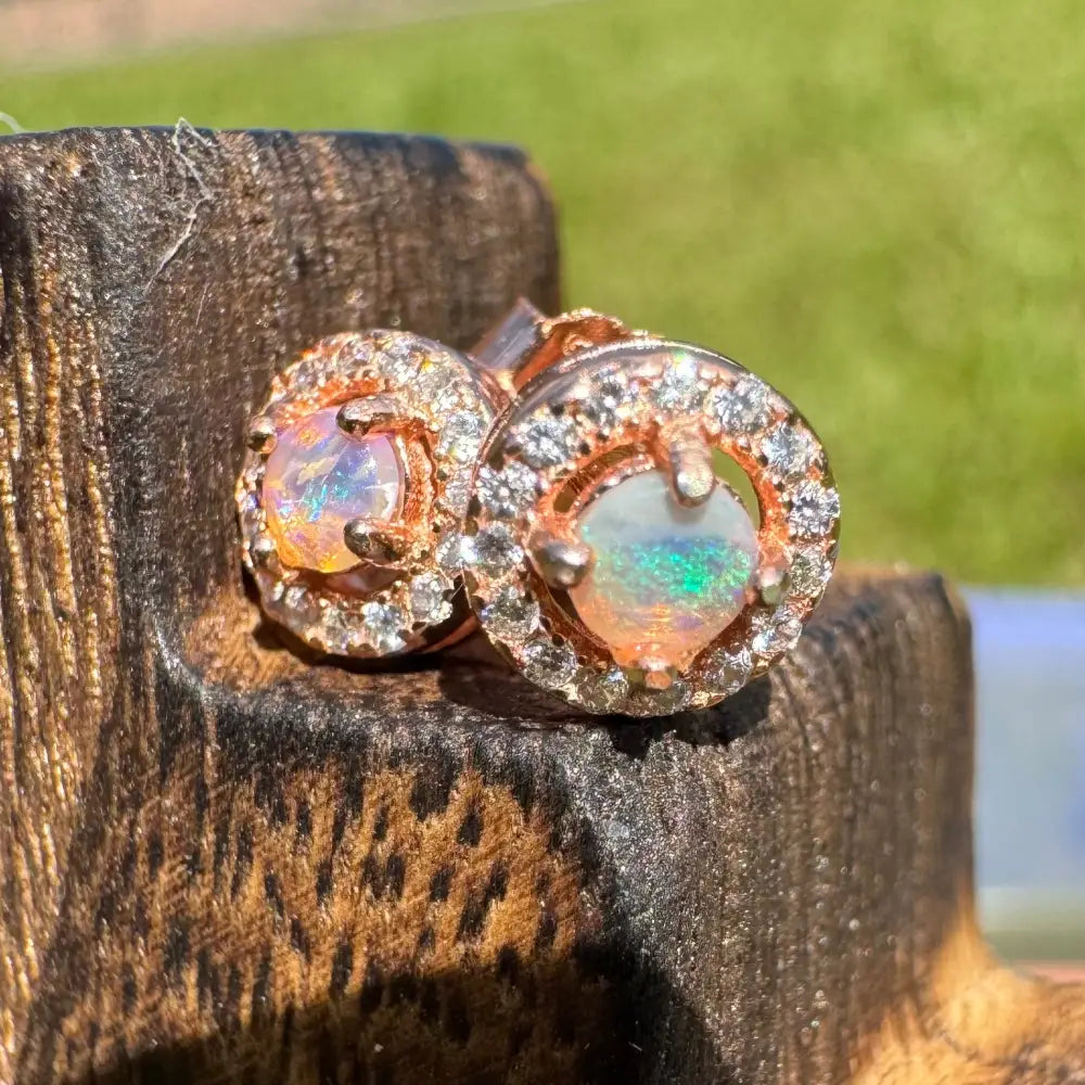 ’Sunset Dreams and Ocean Tides’ ~ Handcrafted 0.4ct Solid Lightning Ridge Opal and Cubic Zirconia Earrings