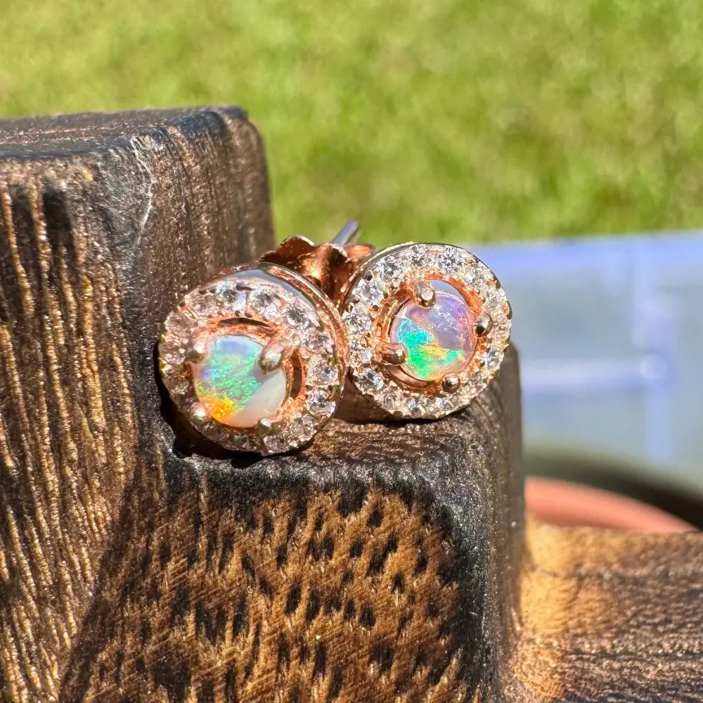 ’Sunset Dreams and Ocean Tides’ ~ Handcrafted 0.4ct Solid Lightning Ridge Opal and Cubic Zirconia Earrings