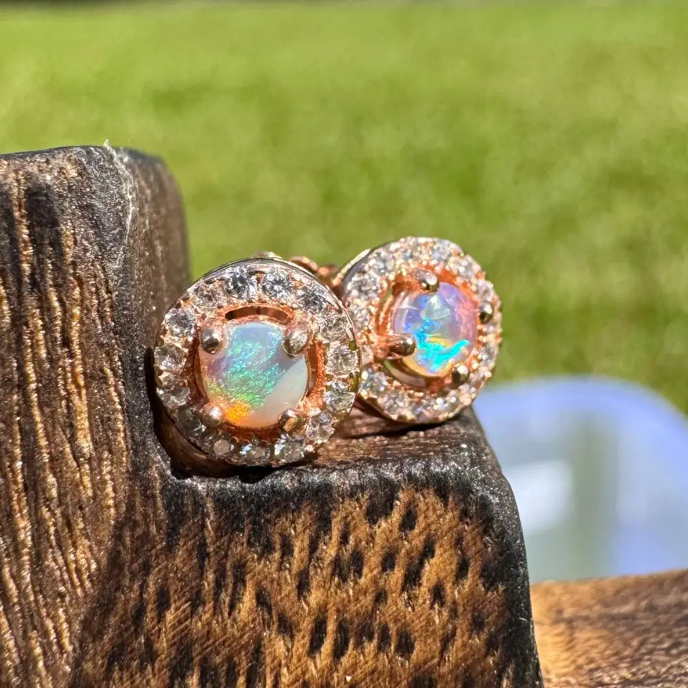 ’Sunset Dreams and Ocean Tides’ ~ Handcrafted 0.4ct Solid Lightning Ridge Opal and Cubic Zirconia Earrings