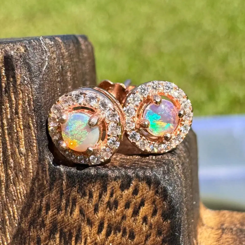 ’Sunset Dreams and Ocean Tides’ ~ Handcrafted 0.4ct Solid Lightning Ridge Opal and Cubic Zirconia Earrings