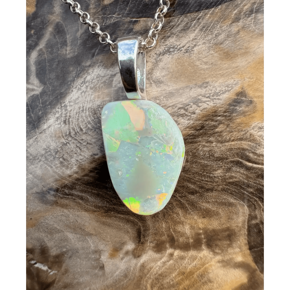 'Sunset Horizon' ~ Handcrafted 3.7ct Solid Lightning Ridge Opal 925 Sterling Silver Pendant Necklace