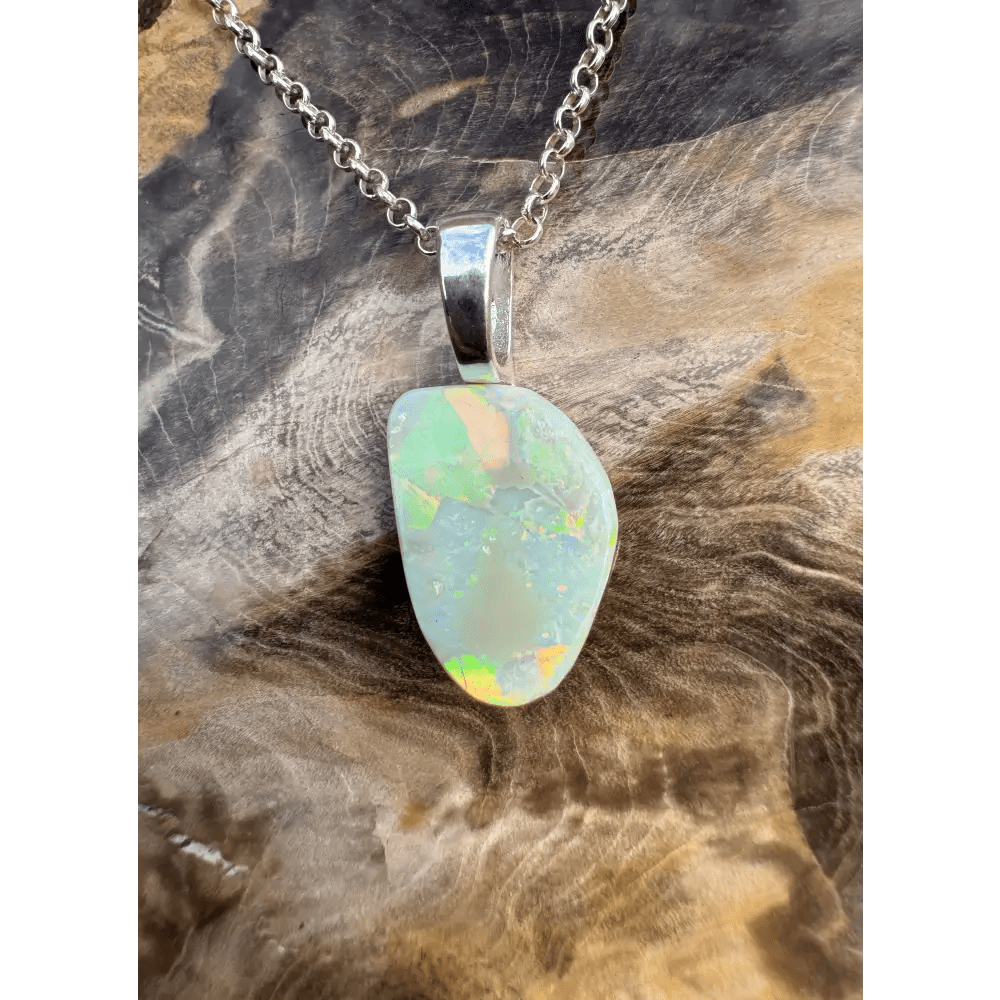 'Sunset Horizon' ~ Handcrafted 3.7ct Solid Lightning Ridge Opal 925 Sterling Silver Pendant Necklace