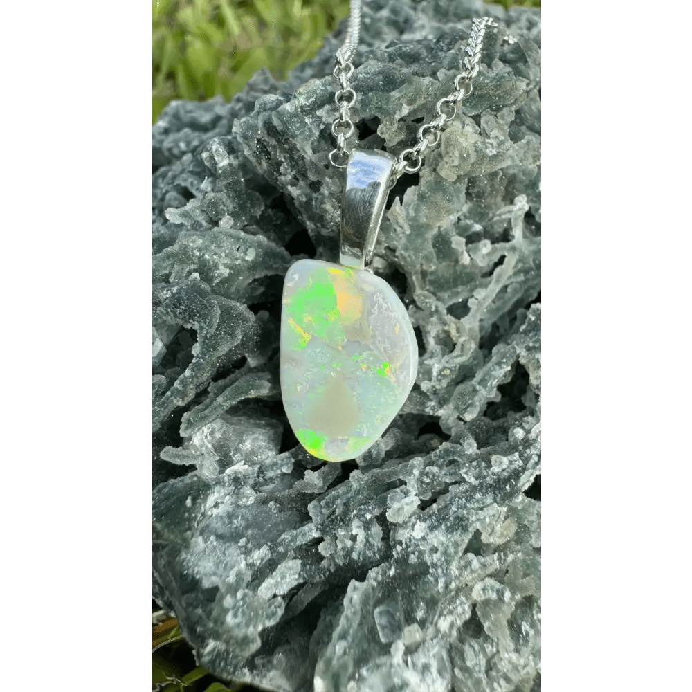 'Sunset Horizon' ~ Handcrafted 3.7ct Solid Lightning Ridge Opal 925 Sterling Silver Pendant Necklace