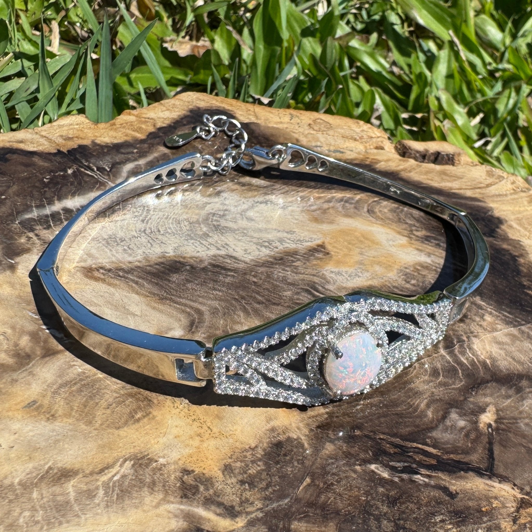 Sydney Shimmer ~ 1ct Coober Pedy Opal and Cubic Zirconia 925 Sterling Silver Bracelet