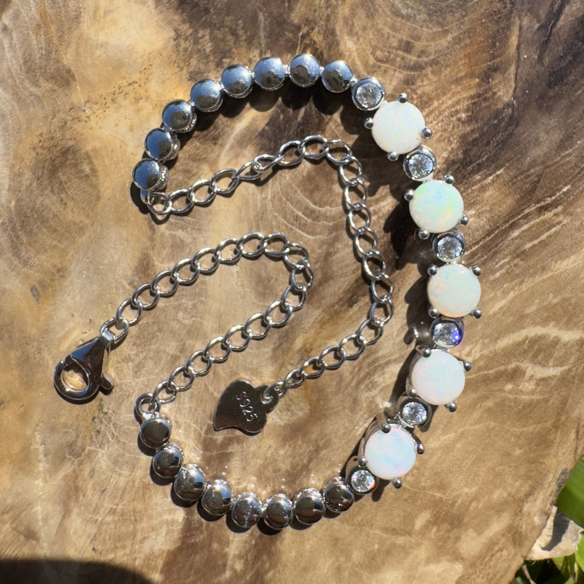 Tallaringa Line ~ 1.4ct Coober Pedy Opal and Cubic Zirconia 925 Sterling Silver Bracelet