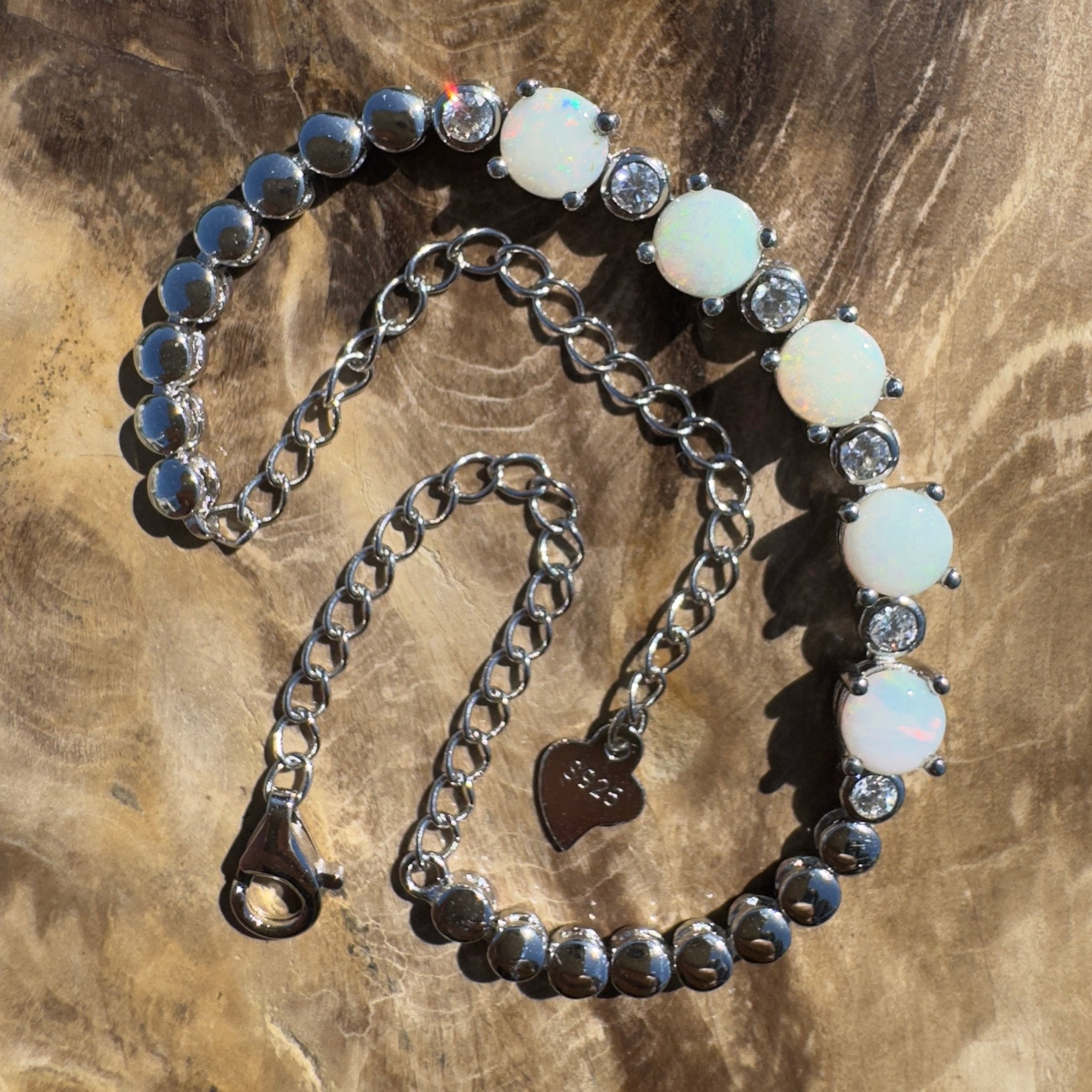 Tallaringa Line ~ 1.4ct Coober Pedy Opal and Cubic Zirconia 925 Sterling Silver Bracelet