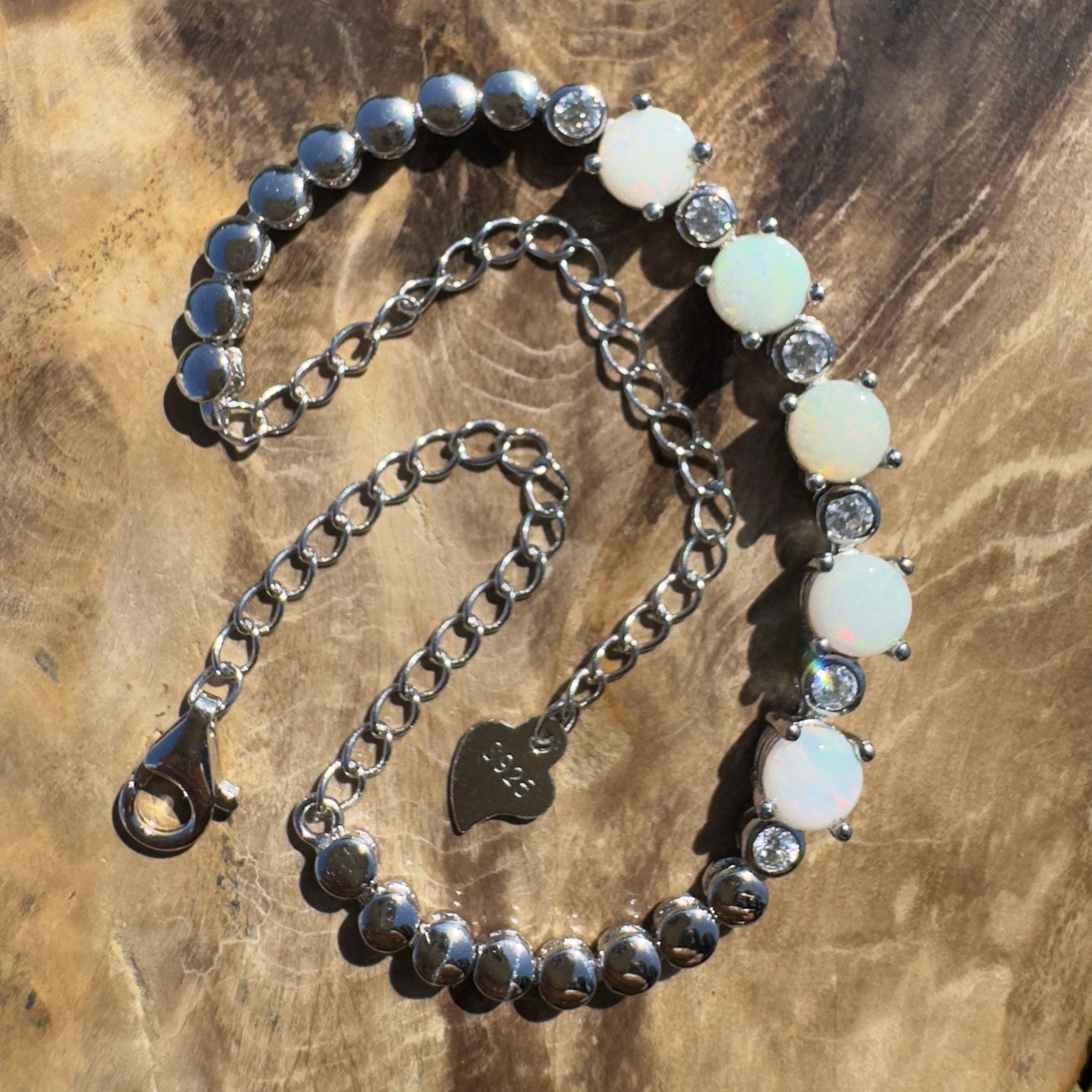 Tallaringa Line ~ 1.4ct Coober Pedy Opal and Cubic Zirconia 925 Sterling Silver Bracelet