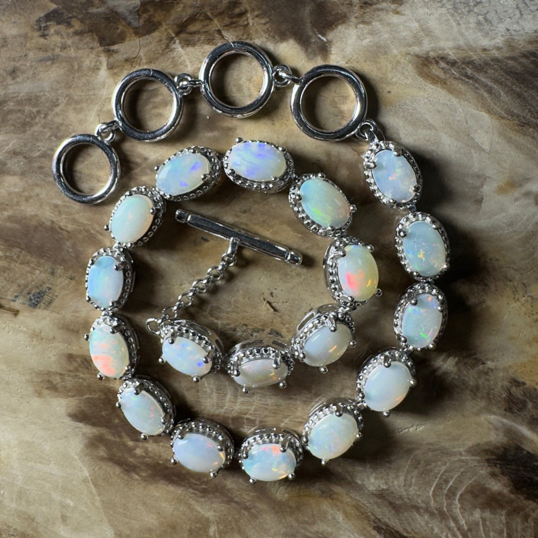 Tanami Dreaming ~ 5.4ct Coober Pedy Opal 925 Sterling Silver Bracelet