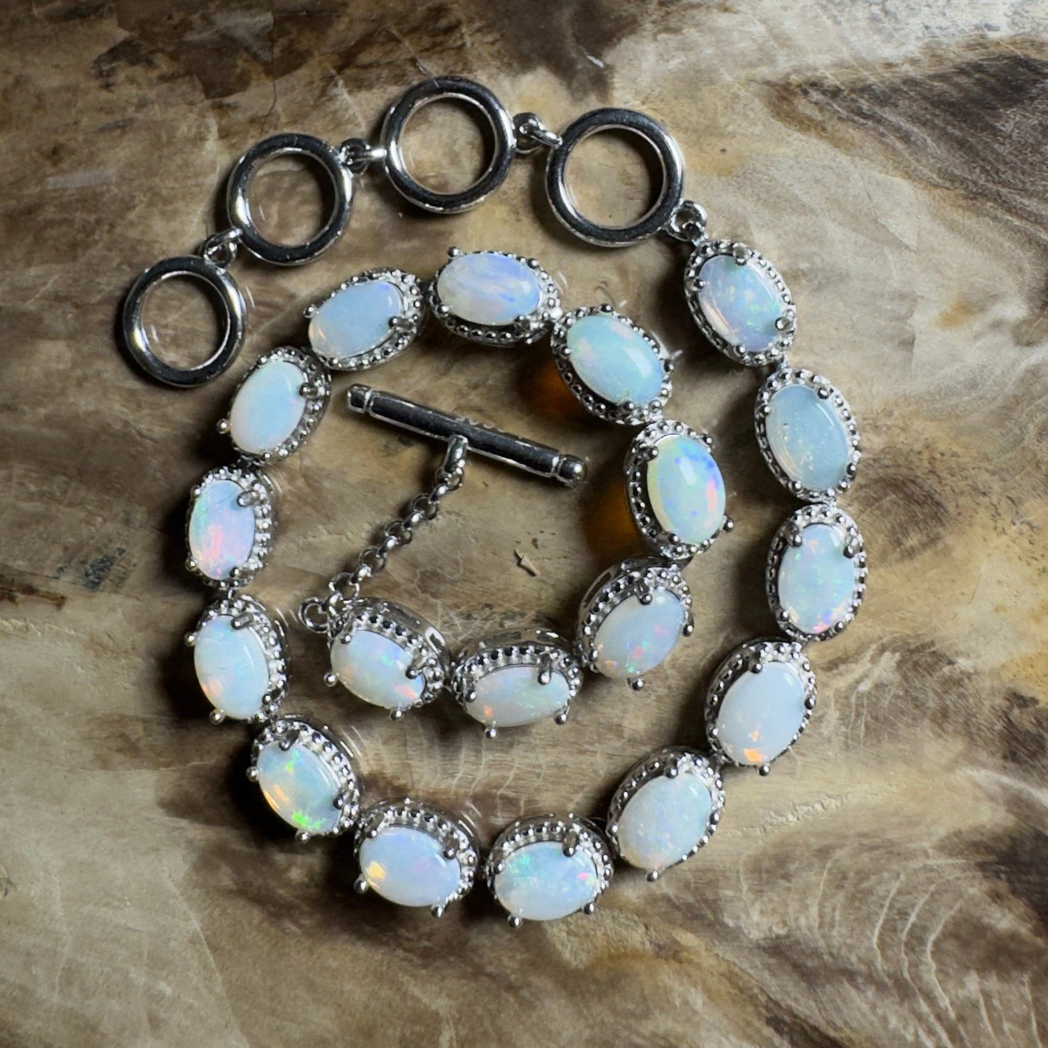 Tanami Dreaming ~ 5.4ct Coober Pedy Opal 925 Sterling Silver Bracelet