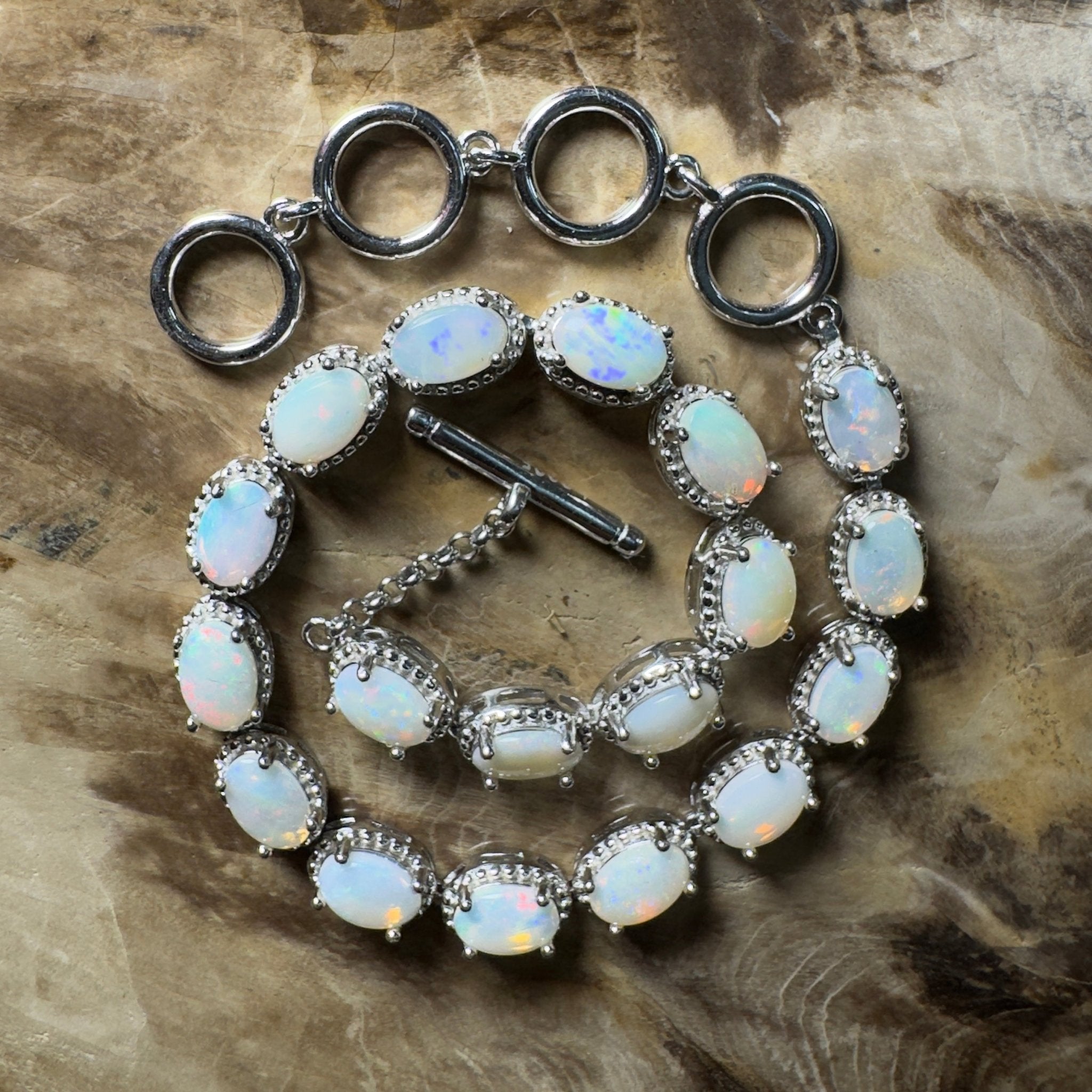 Tanami Dreaming ~ 5.4ct Coober Pedy Opal 925 Sterling Silver Bracelet