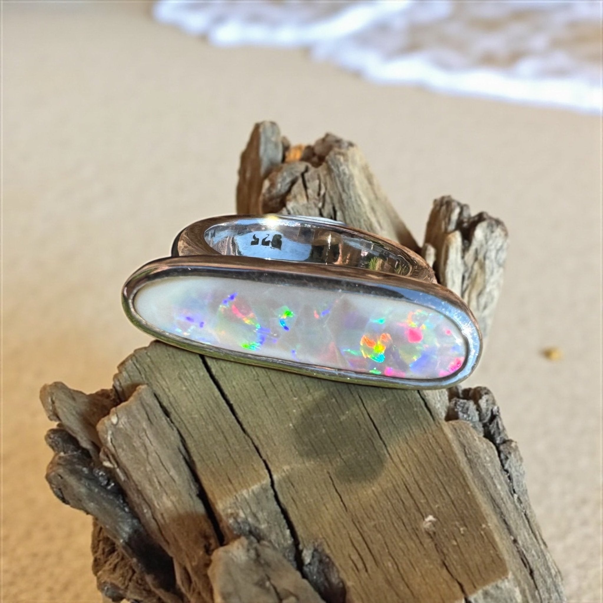 Tanami Nightfall ~ 4.2ct Solid Lightning Ridge Semi Black Opal 925 Sterling Silver Ring