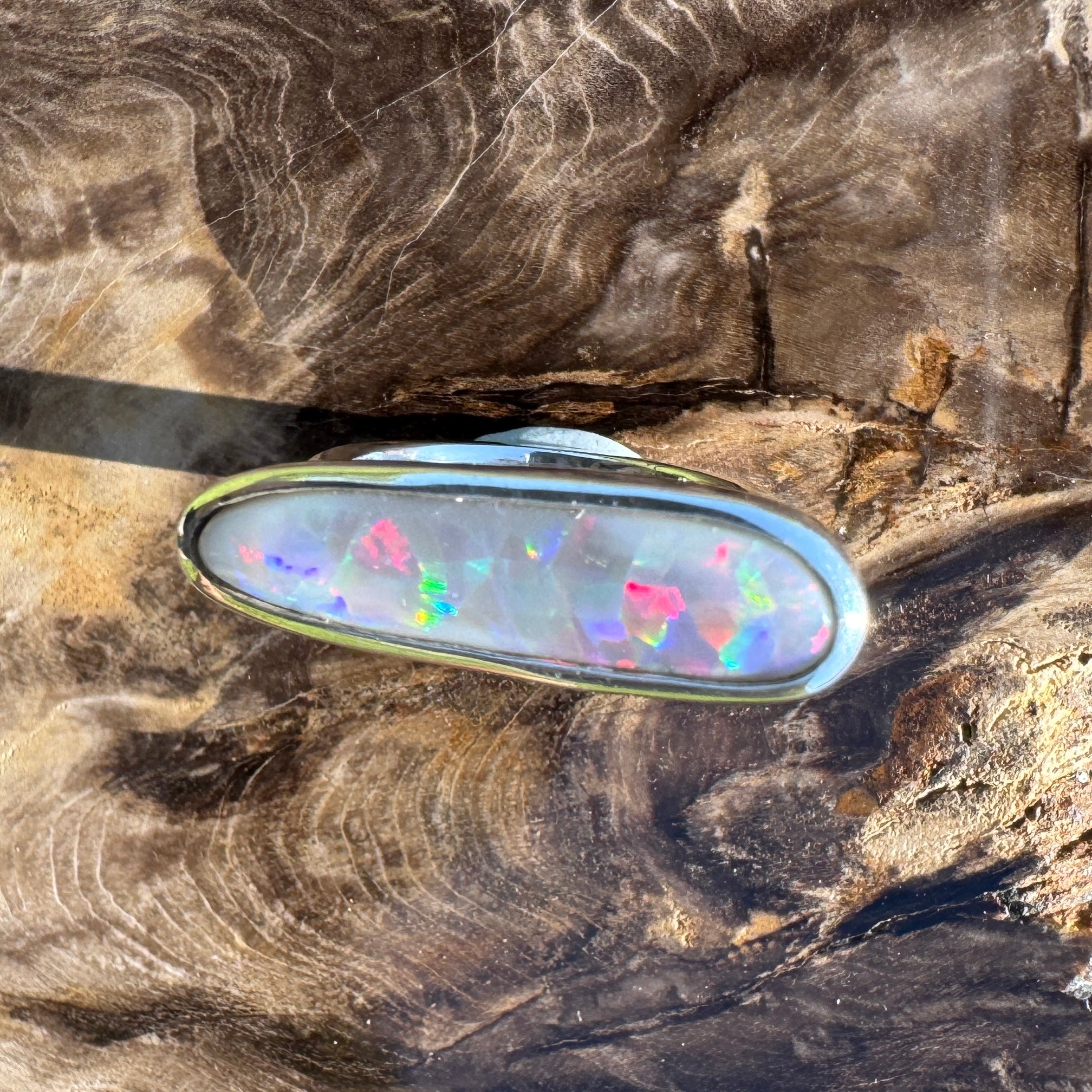 Tanami Nightfall ~ 4.2ct Solid Lightning Ridge Semi Black Opal 925 Sterling Silver Ring