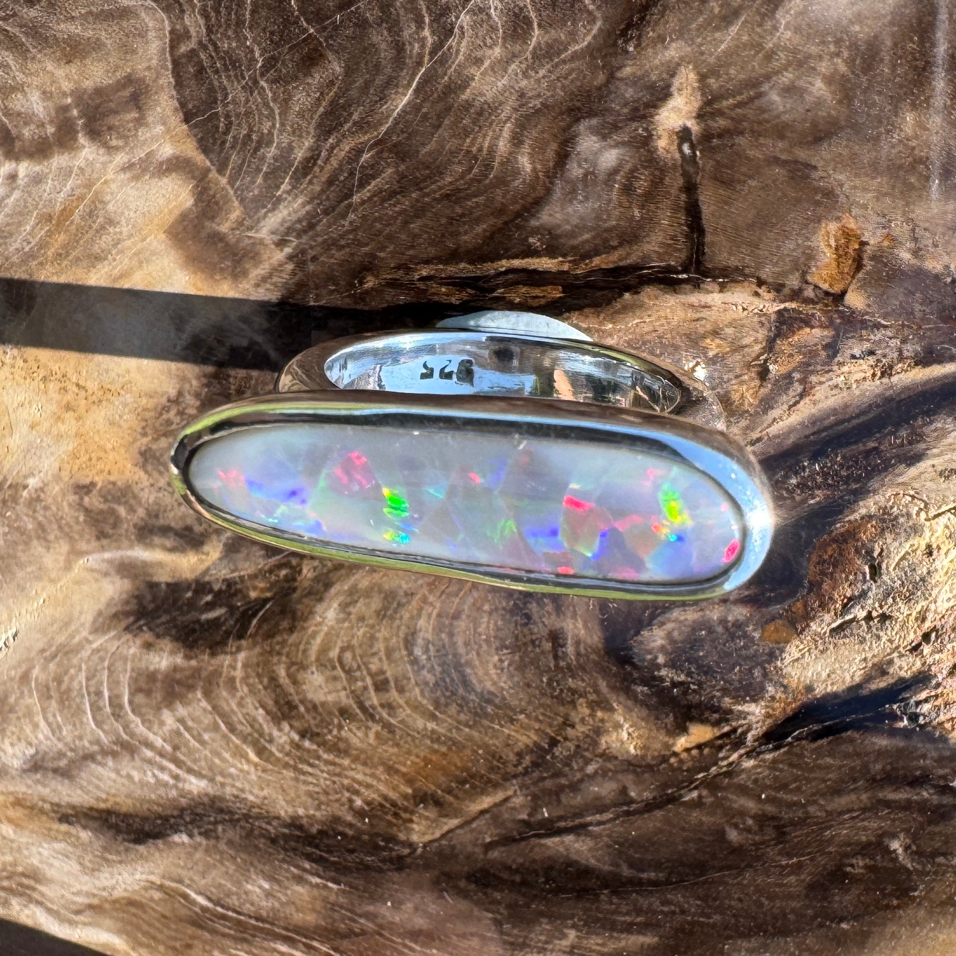 Tanami Nightfall ~ 4.2ct Solid Lightning Ridge Semi Black Opal 925 Sterling Silver Ring