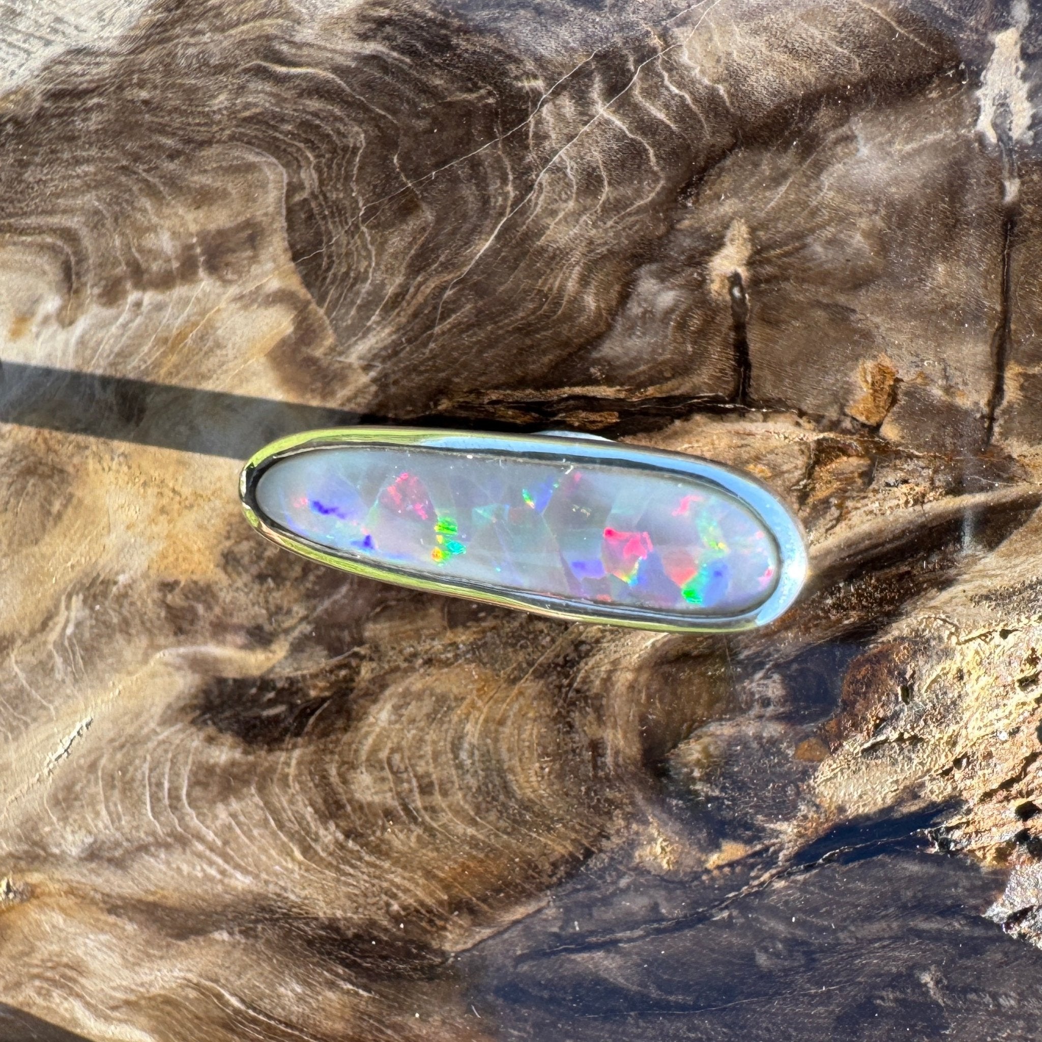 Tanami Nightfall ~ 4.2ct Solid Lightning Ridge Semi Black Opal 925 Sterling Silver Ring
