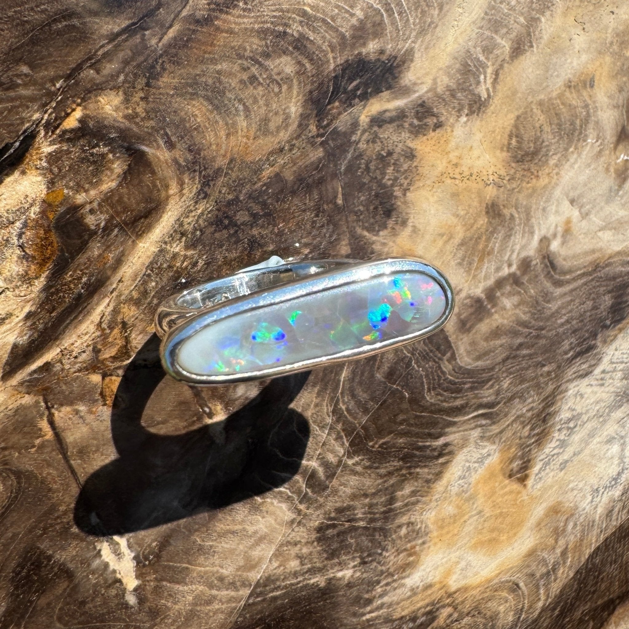 Tanami Nightfall ~ 4.2ct Solid Lightning Ridge Semi Black Opal 925 Sterling Silver Ring