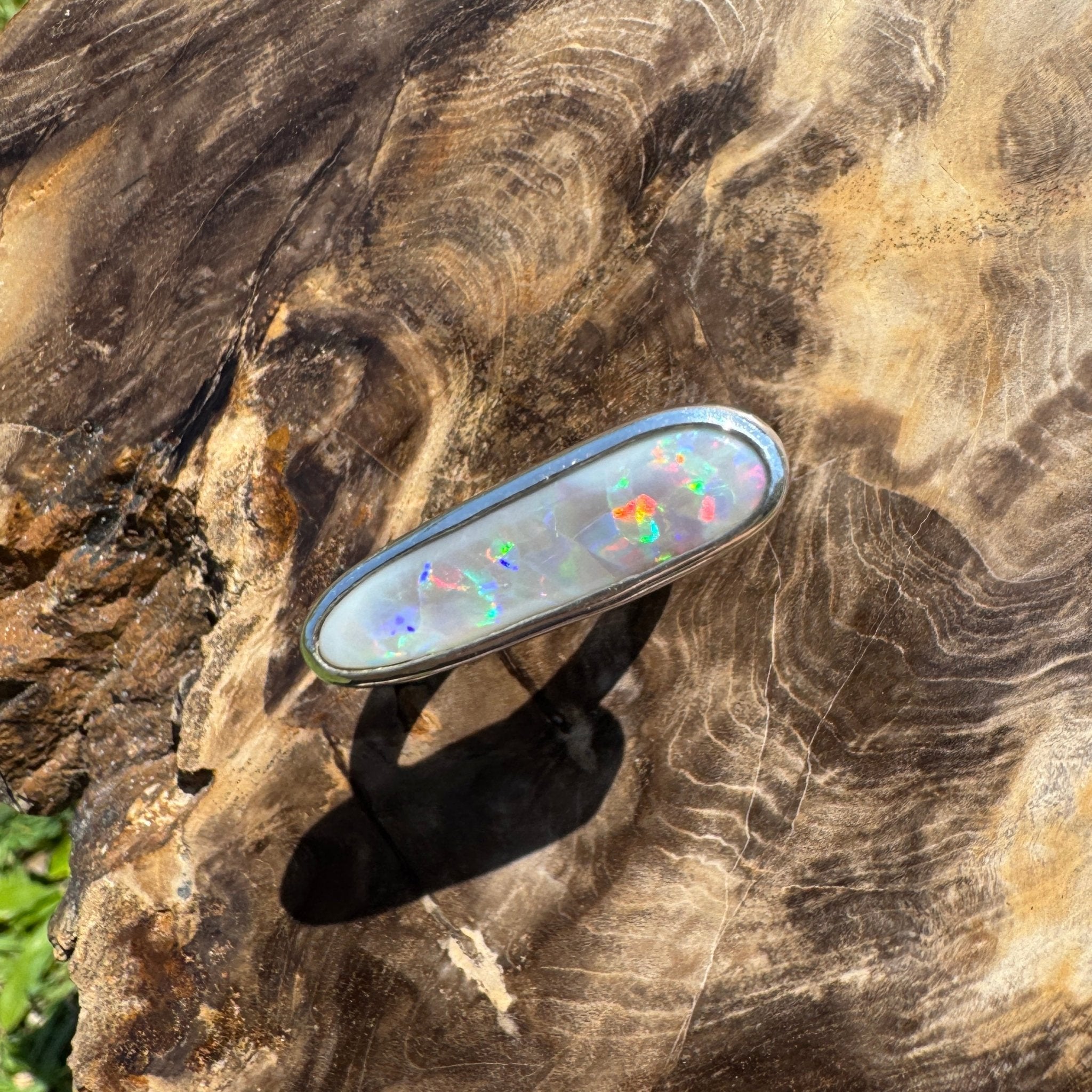Tanami Nightfall ~ 4.2ct Solid Lightning Ridge Semi Black Opal 925 Sterling Silver Ring