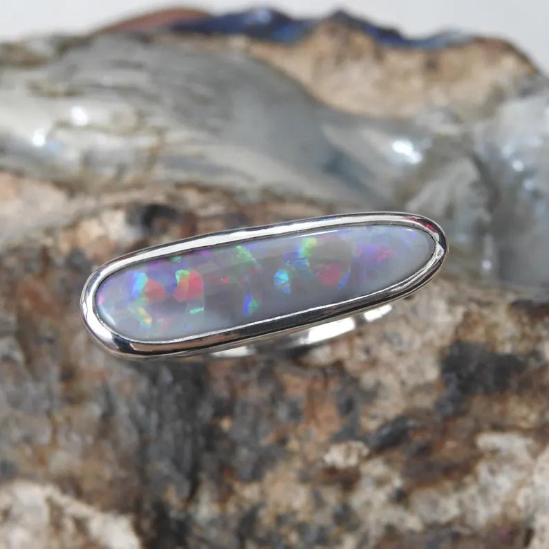 Tanami Nightfall ~ 4.2ct Solid Lightning Ridge Semi Black Opal 925 Sterling Silver Ring