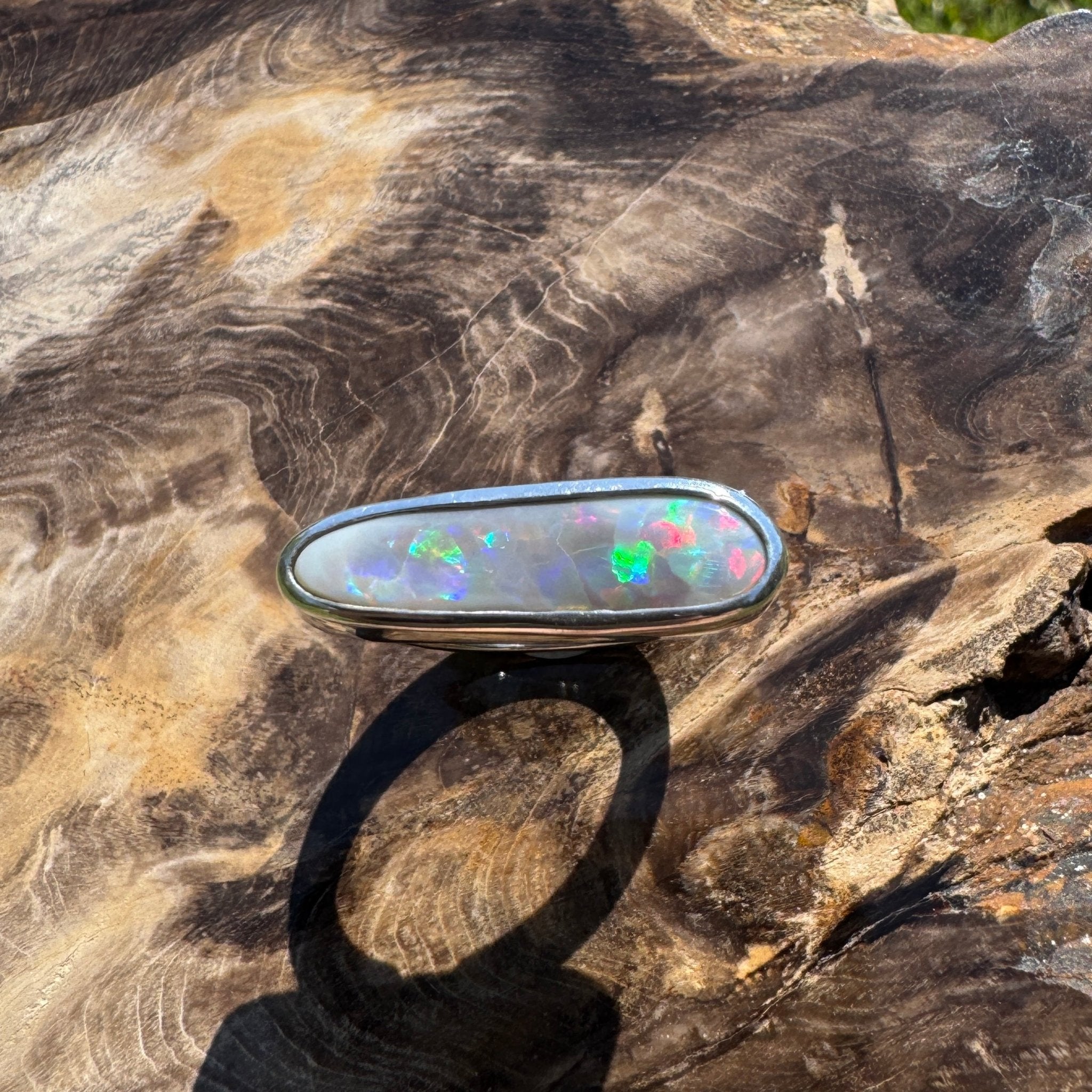 Tanami Nightfall ~ 4.2ct Solid Lightning Ridge Semi Black Opal 925 Sterling Silver Ring