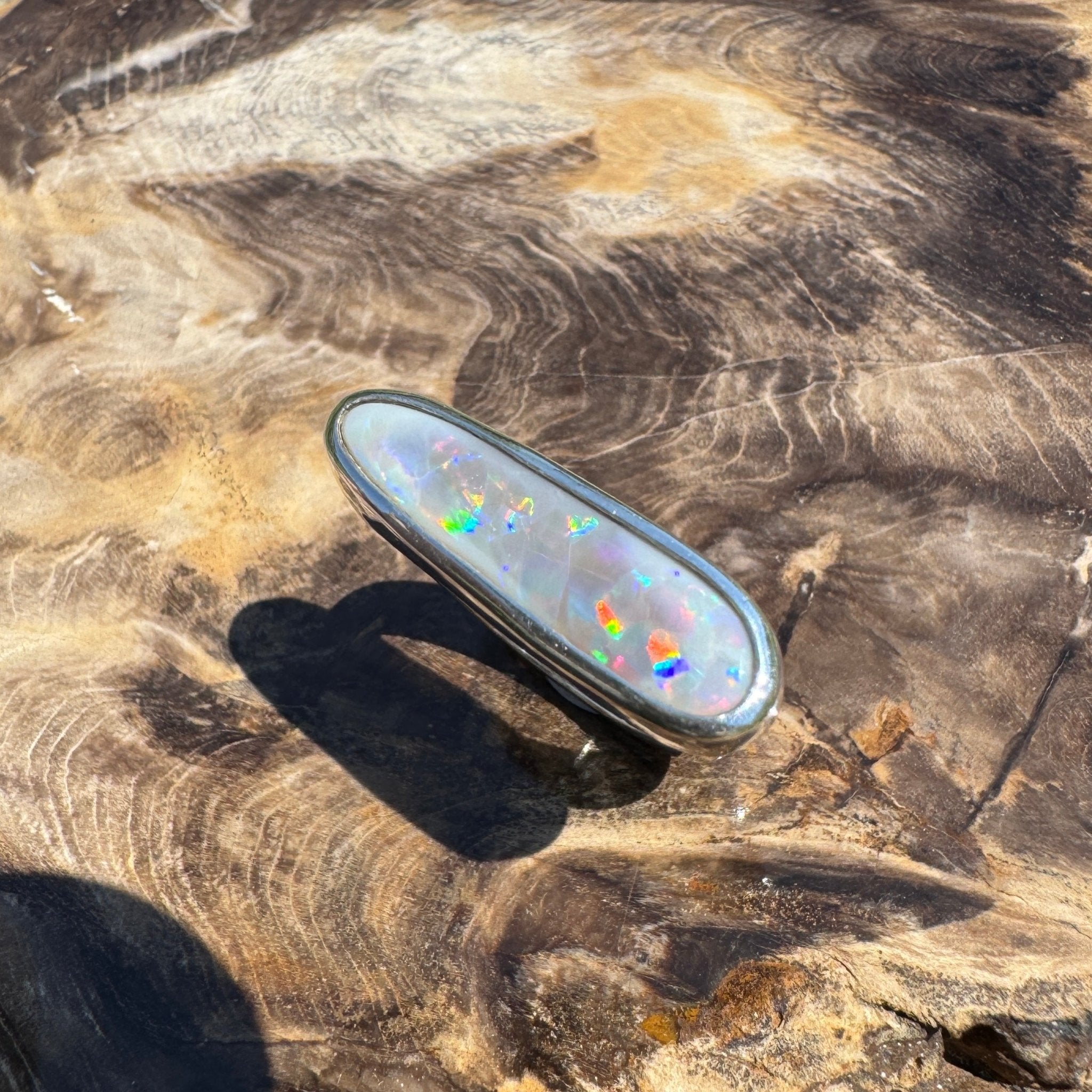 Tanami Nightfall ~ 4.2ct Solid Lightning Ridge Semi Black Opal 925 Sterling Silver Ring
