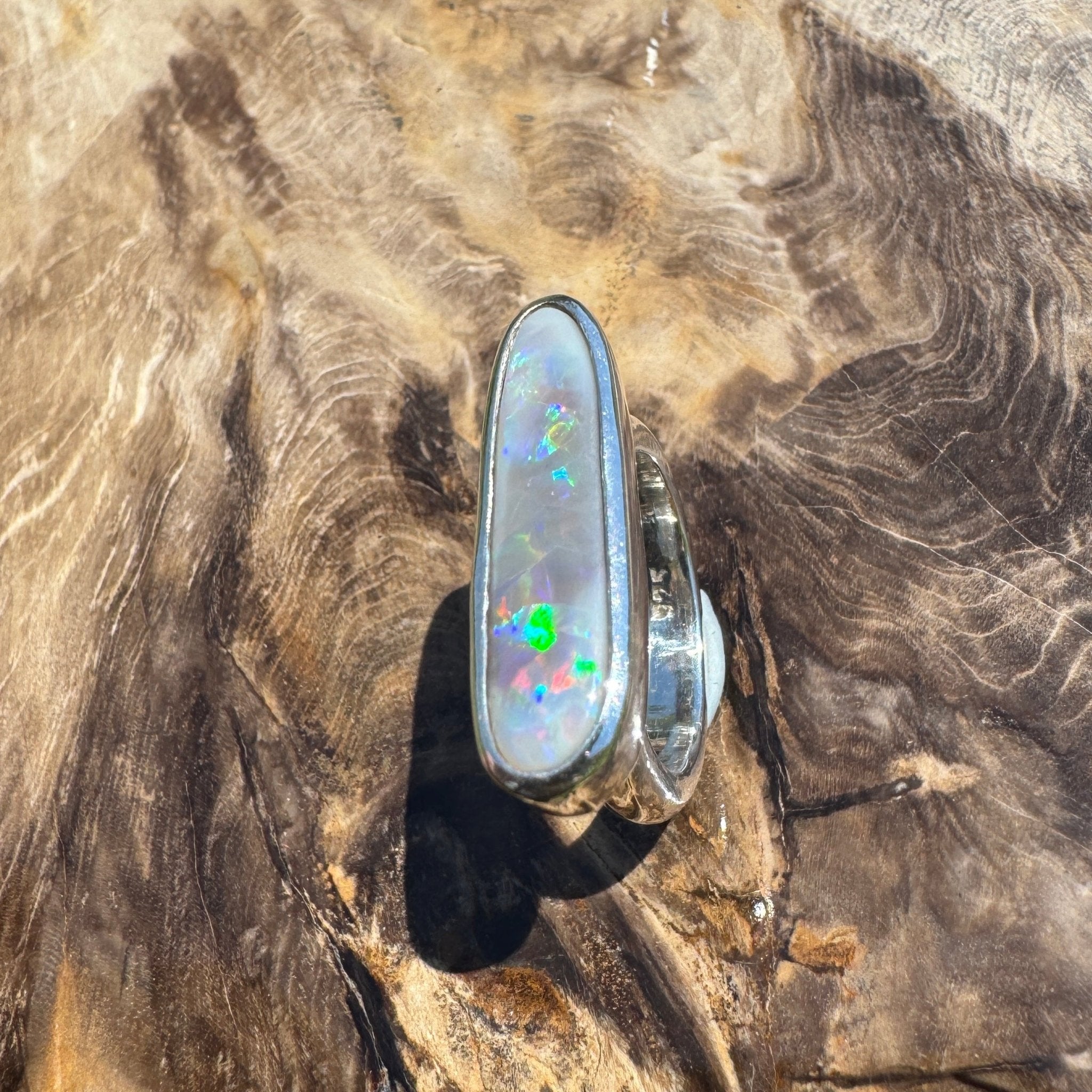 Tanami Nightfall ~ 4.2ct Solid Lightning Ridge Semi Black Opal 925 Sterling Silver Ring
