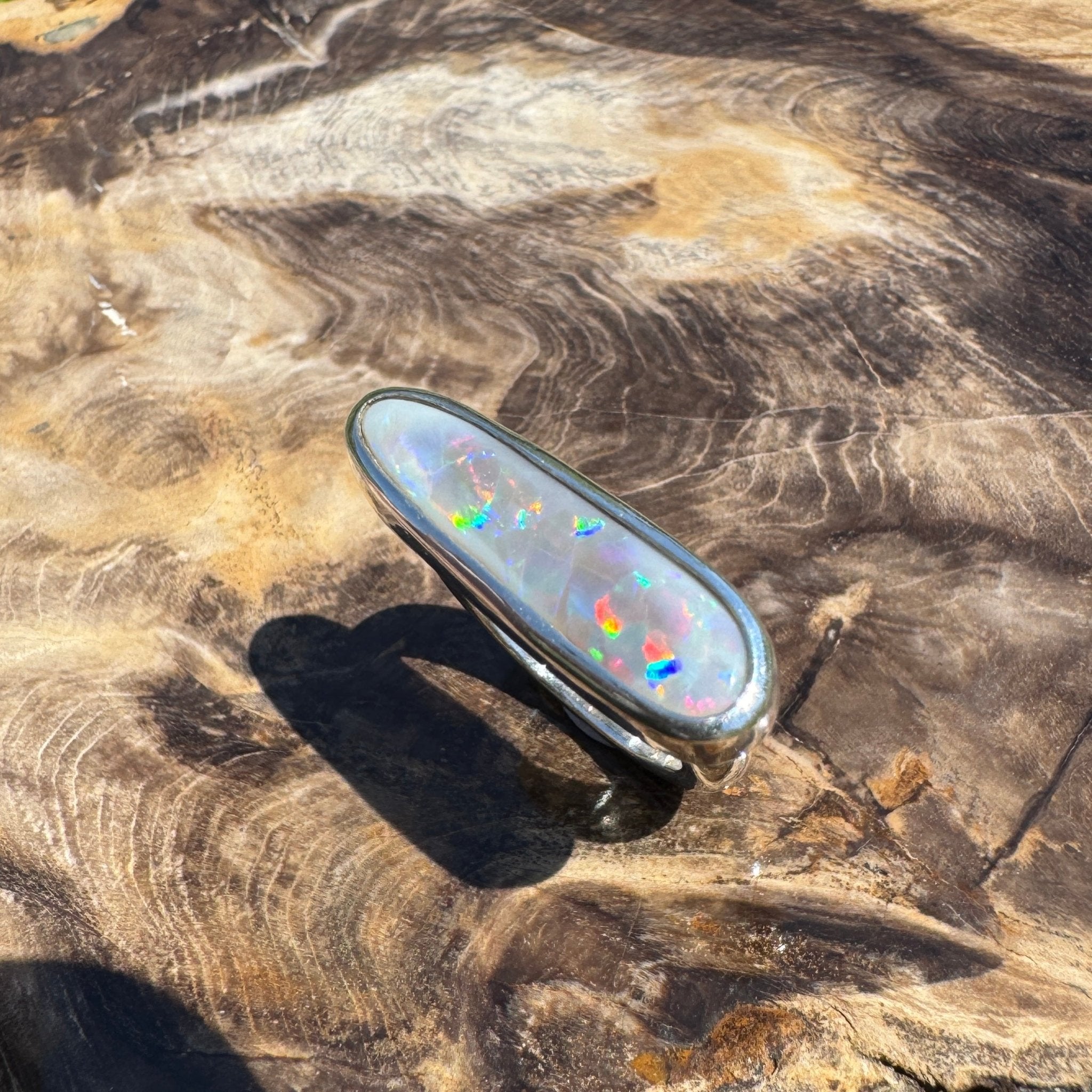 Tanami Nightfall ~ 4.2ct Solid Lightning Ridge Semi Black Opal 925 Sterling Silver Ring