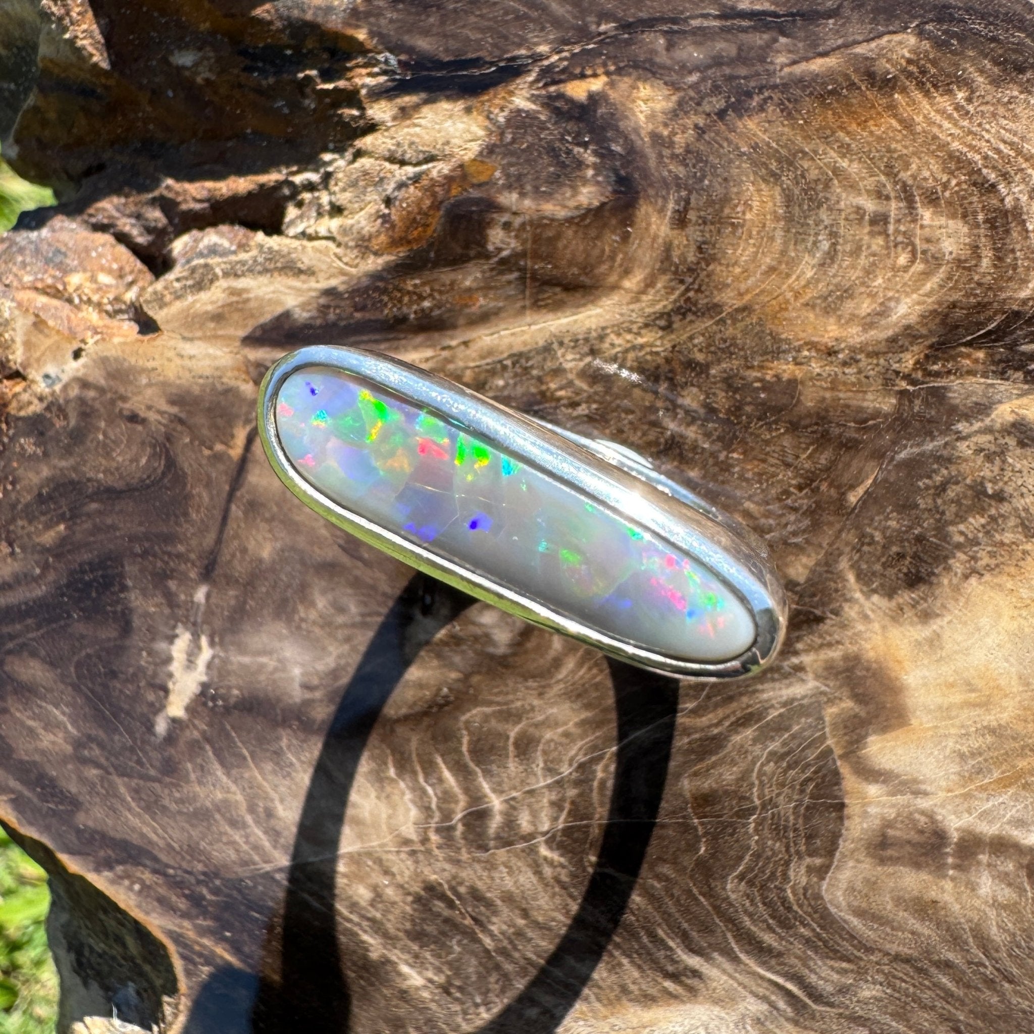 Tanami Nightfall ~ 4.2ct Solid Lightning Ridge Semi Black Opal 925 Sterling Silver Ring