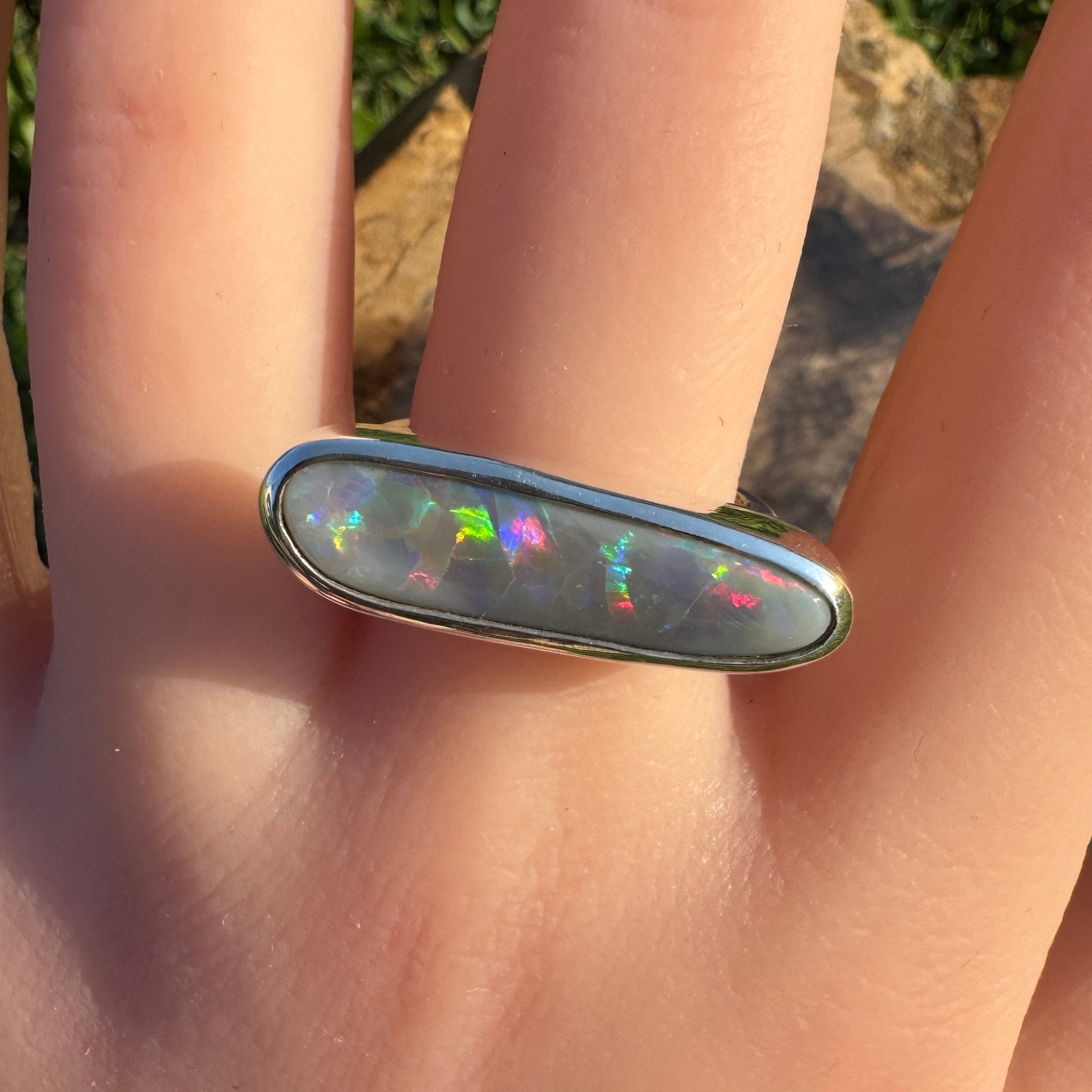 Tanami Nightfall ~ 4.2ct Solid Lightning Ridge Semi Black Opal 925 Sterling Silver Ring
