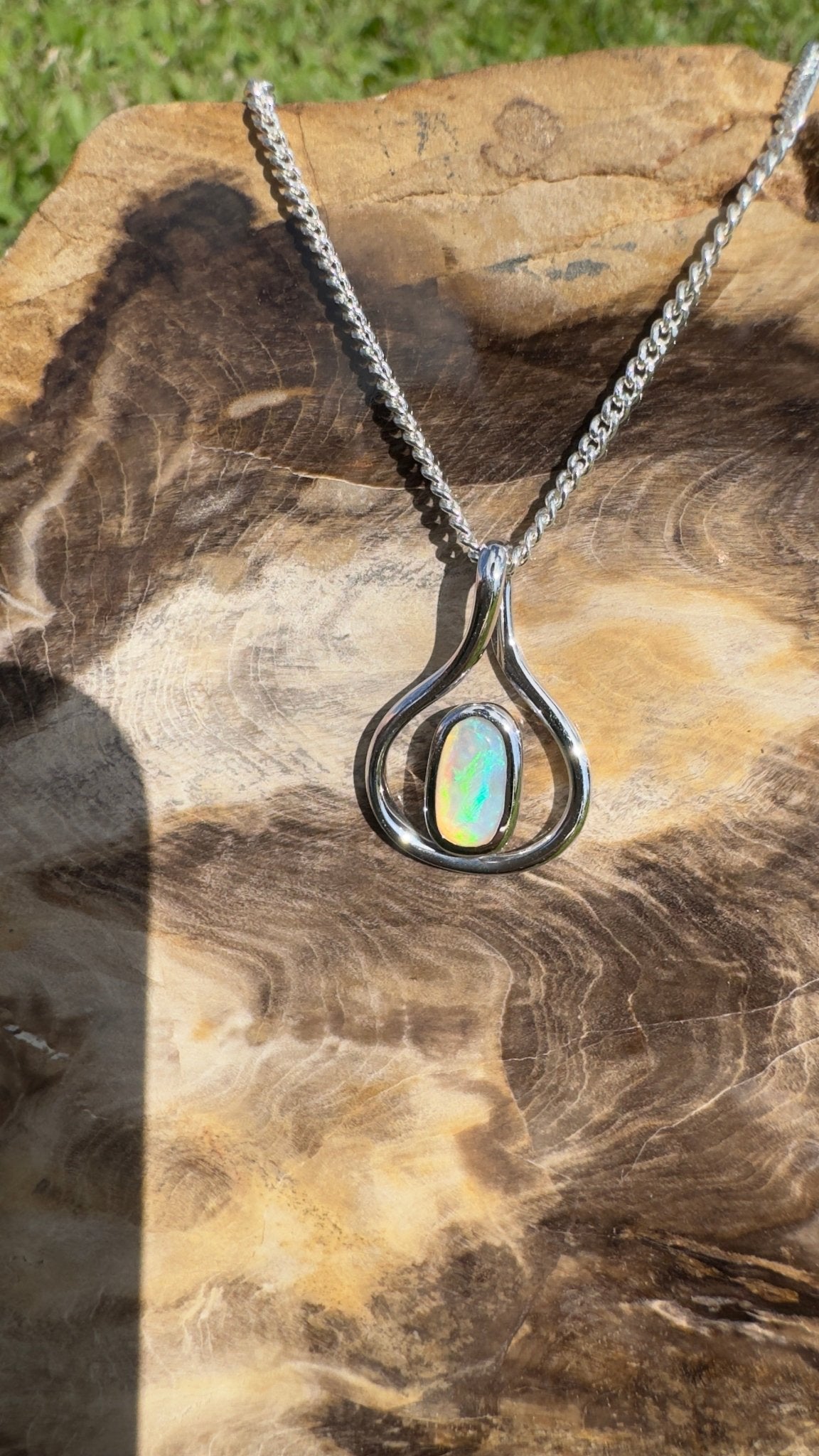 Tarkine Glow ~ 1ct Solid Coober Pedy Crystal Opal 925 Sterling Silver Pendant Necklace