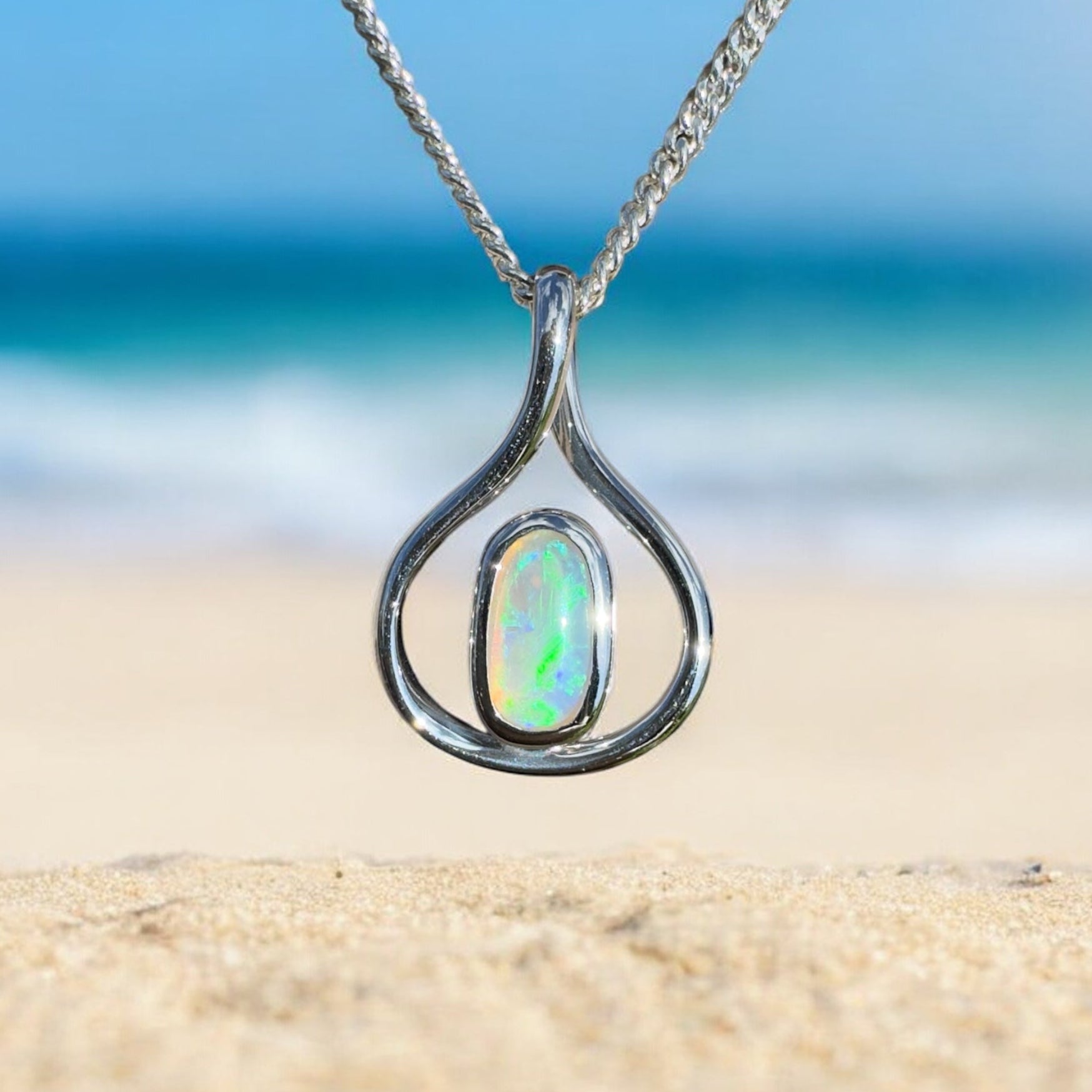 Tarkine Glow ~ 1ct Solid Coober Pedy Crystal Opal 925 Sterling Silver Pendant Necklace