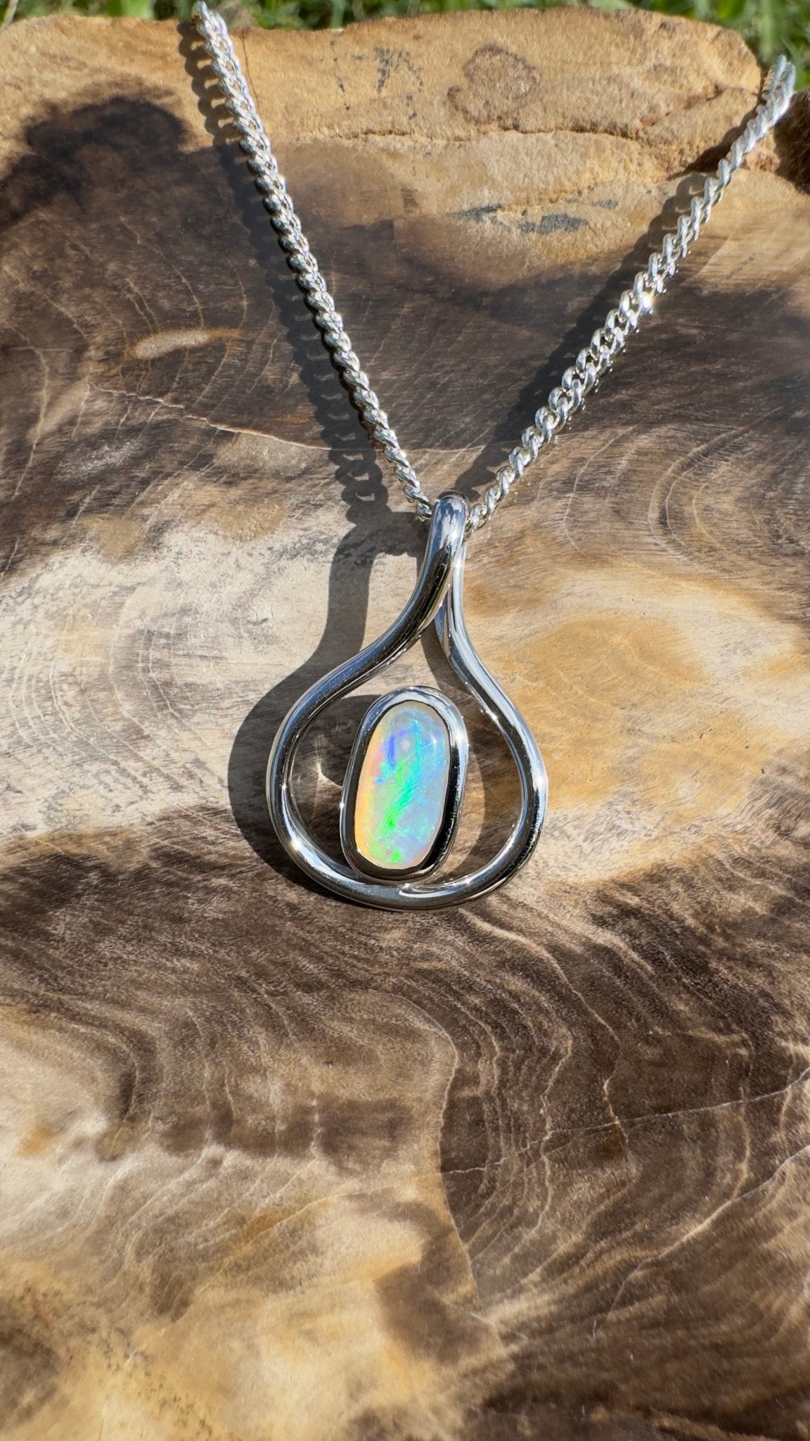 Tarkine Glow ~ 1ct Solid Coober Pedy Crystal Opal 925 Sterling Silver Pendant Necklace