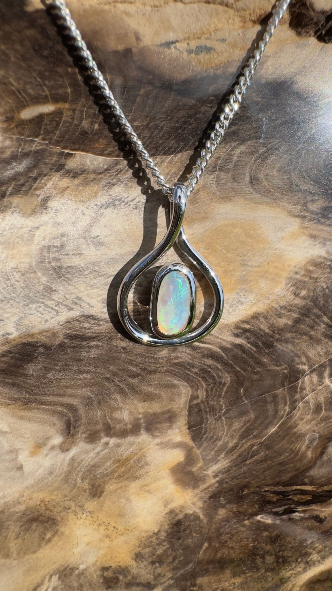 Tarkine Glow ~ 1ct Solid Coober Pedy Crystal Opal 925 Sterling Silver Pendant Necklace
