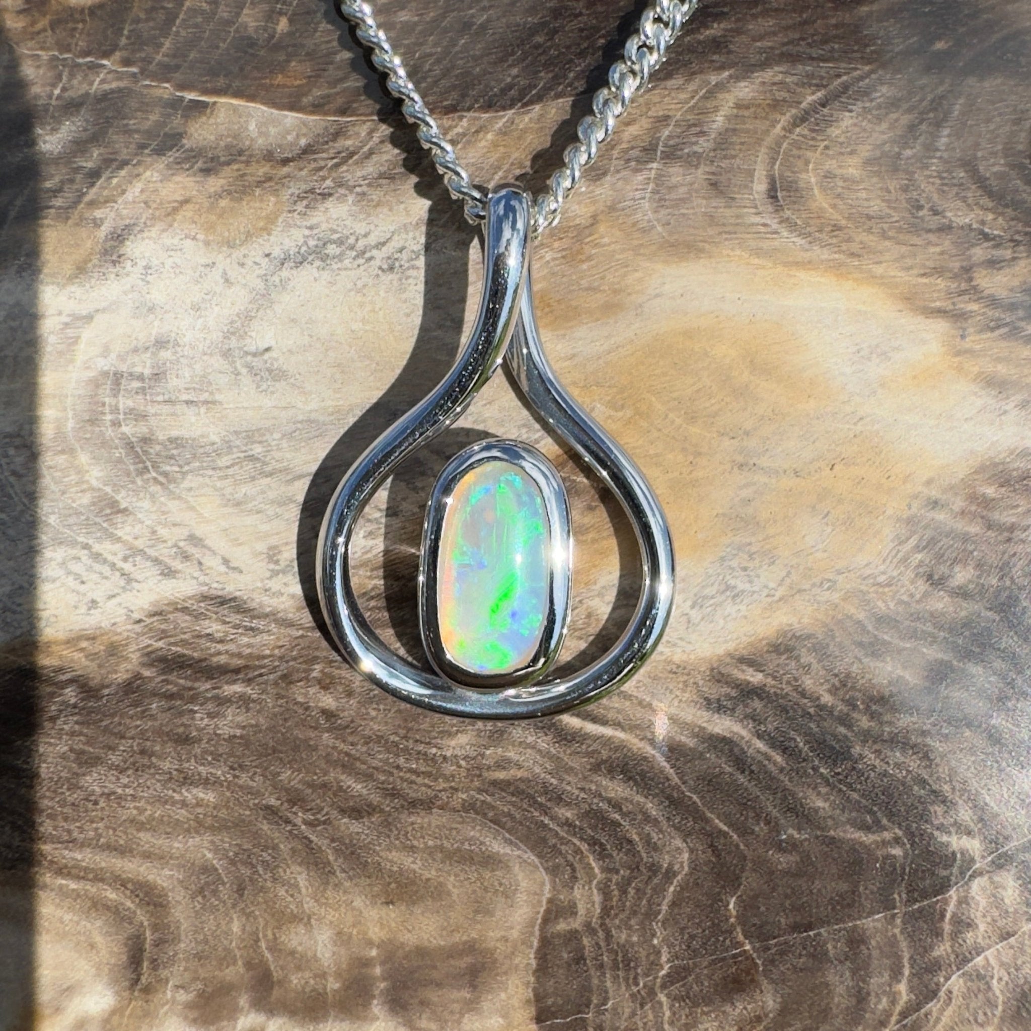 Tarkine Glow ~ 1ct Solid Coober Pedy Crystal Opal 925 Sterling Silver Pendant Necklace