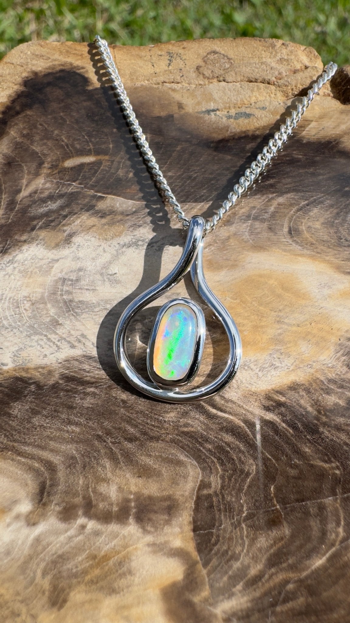Tarkine Glow ~ 1ct Solid Coober Pedy Crystal Opal 925 Sterling Silver Pendant Necklace