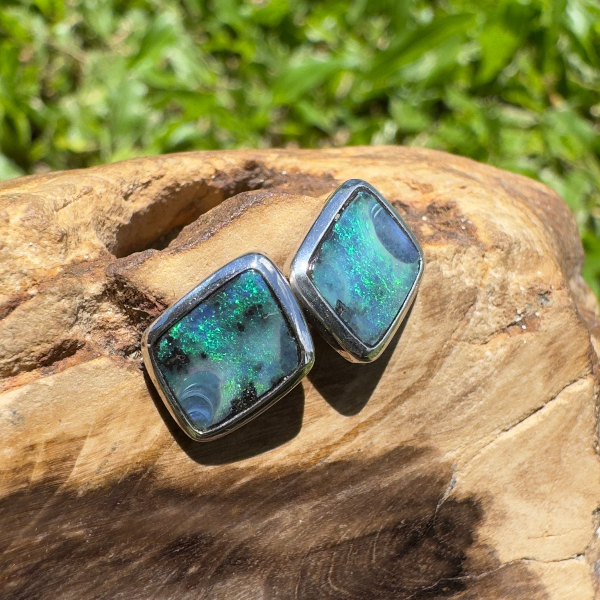 Tasman Deepwater Drift ~ Handcrafted 5ct Solid Queensland Boulder Opal 925 Silver Earrings