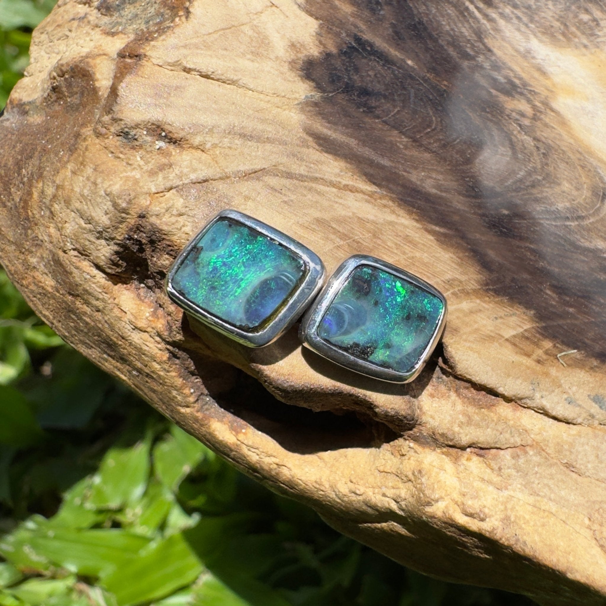 Tasman Deepwater Drift ~ Handcrafted 5ct Solid Queensland Boulder Opal 925 Silver Earrings