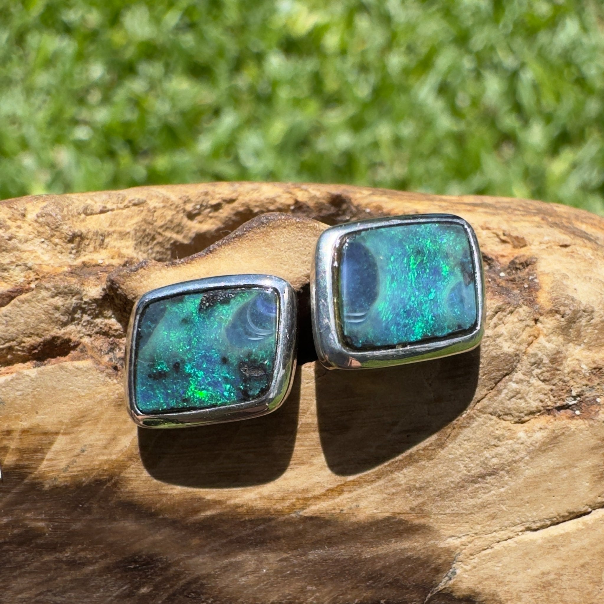 Tasman Deepwater Drift ~ Handcrafted 5ct Solid Queensland Boulder Opal 925 Silver Earrings