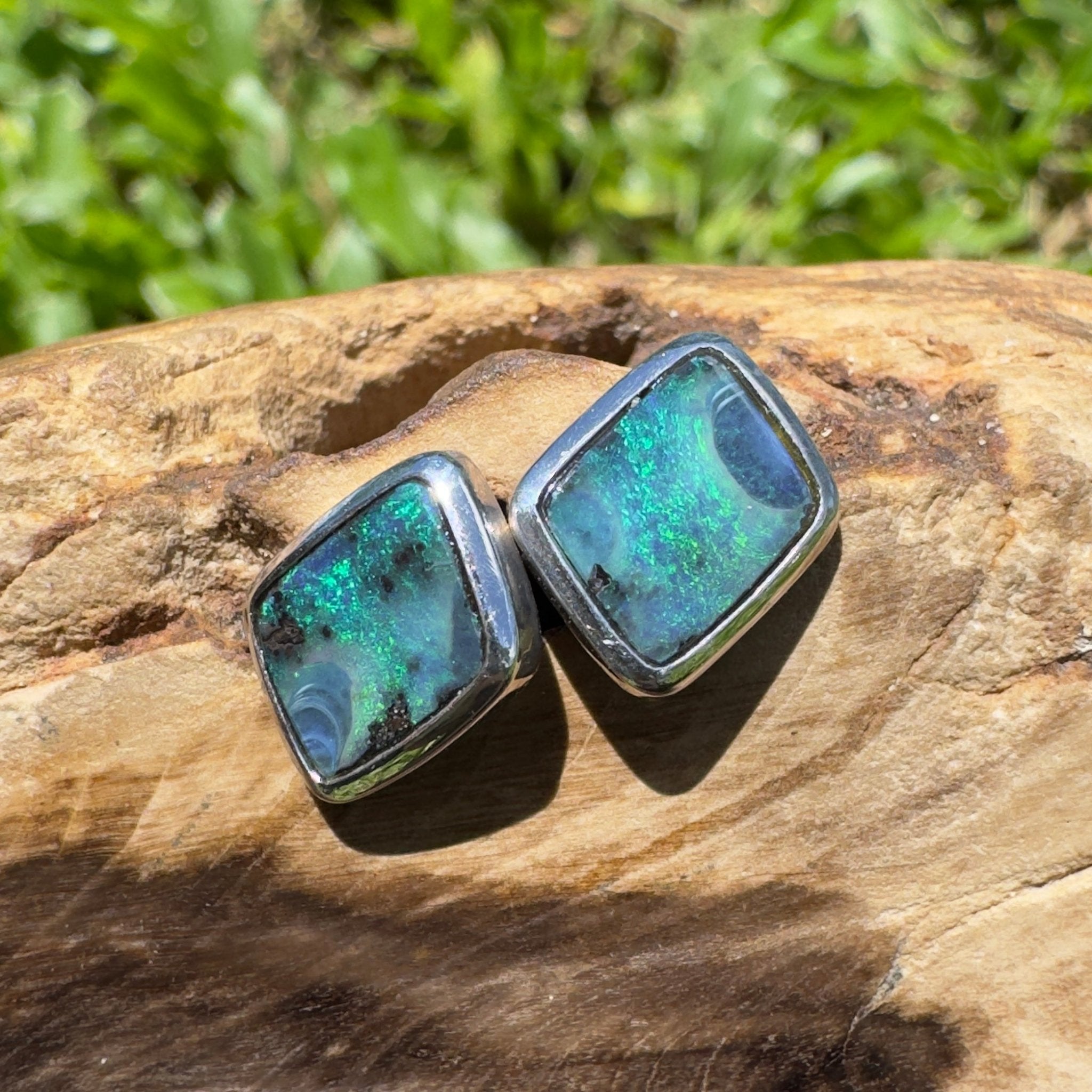 Tasman Deepwater Drift ~ Handcrafted 5ct Solid Queensland Boulder Opal 925 Silver Earrings