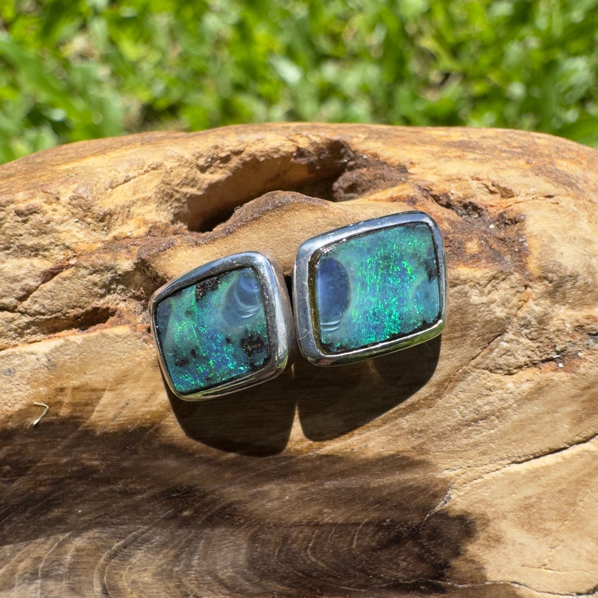 Tasman Deepwater Drift ~ Handcrafted 5ct Solid Queensland Boulder Opal 925 Silver Earrings