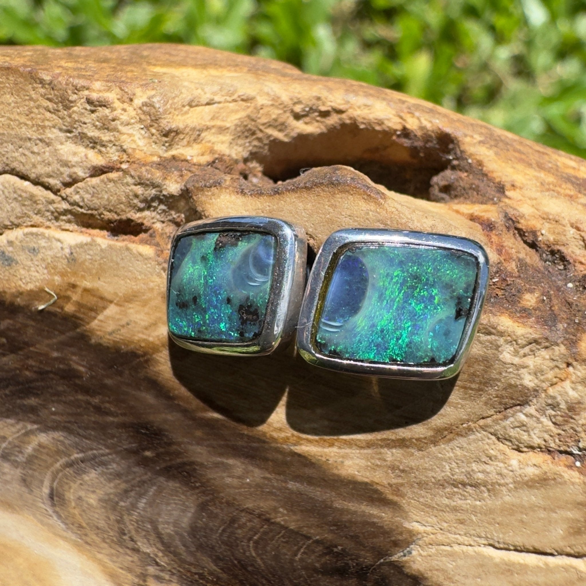 Tasman Deepwater Drift ~ Handcrafted 5ct Solid Queensland Boulder Opal 925 Silver Earrings