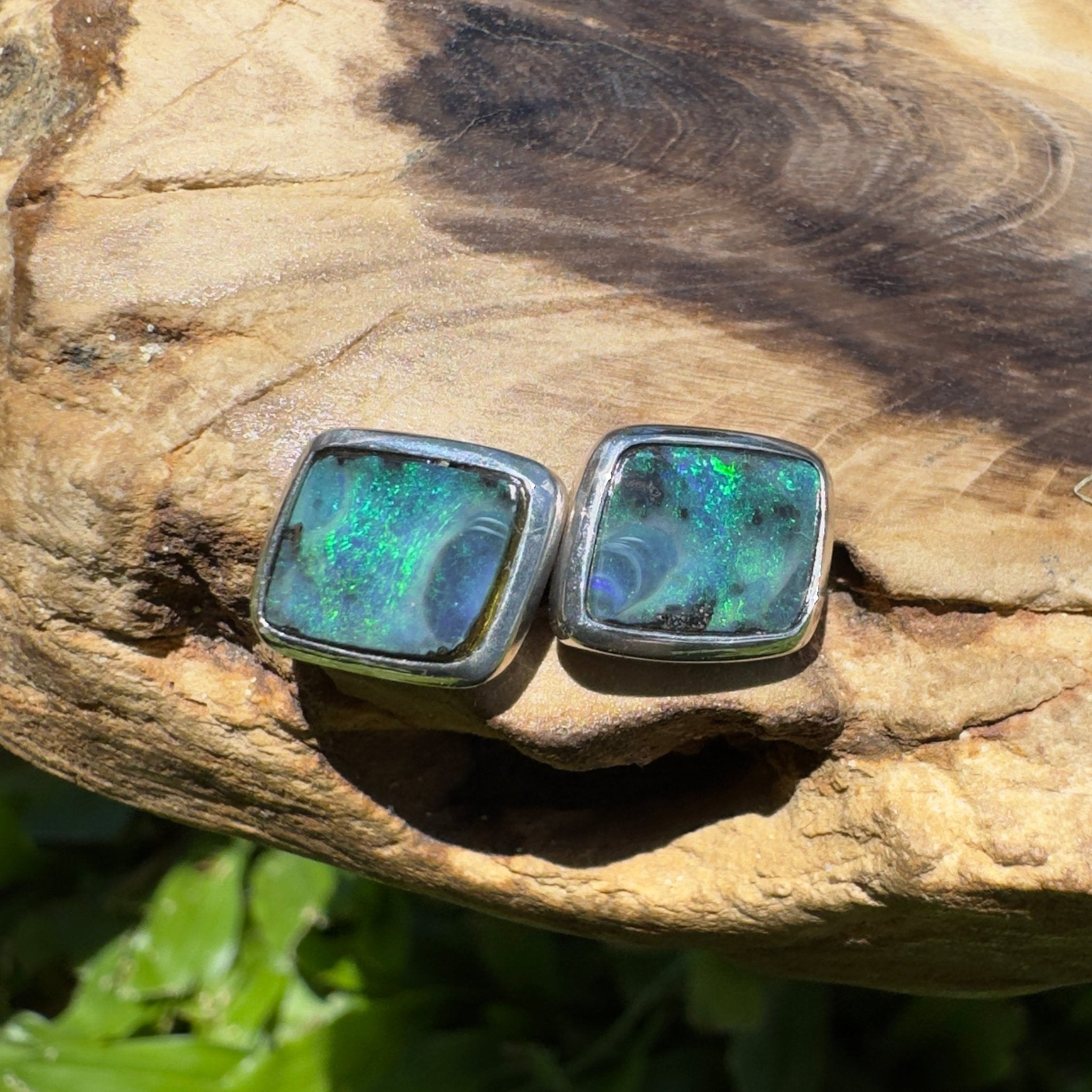 Tasman Deepwater Drift ~ Handcrafted 5ct Solid Queensland Boulder Opal 925 Silver Earrings