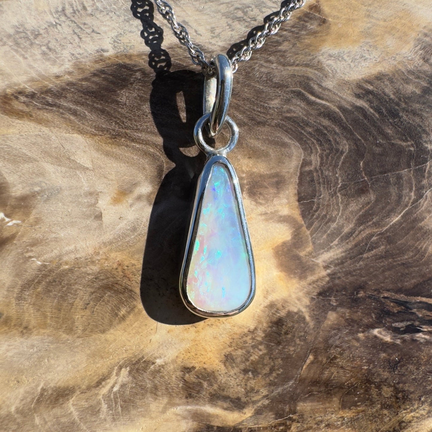 Tasman Glow ~ 1.8ct Solid Lightning Ridge Crystal Opal 925 Silver Pendant Necklace