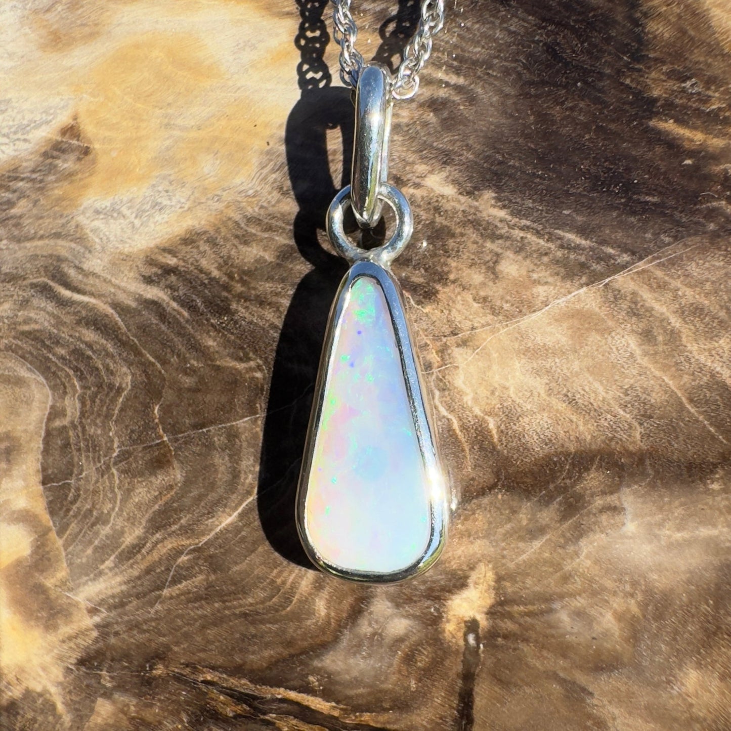 Tasman Glow ~ 1.8ct Solid Lightning Ridge Crystal Opal 925 Silver Pendant Necklace