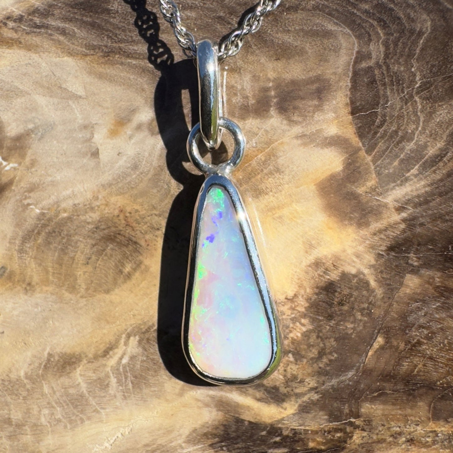 Tasman Glow ~ 1.8ct Solid Lightning Ridge Crystal Opal 925 Silver Pendant Necklace