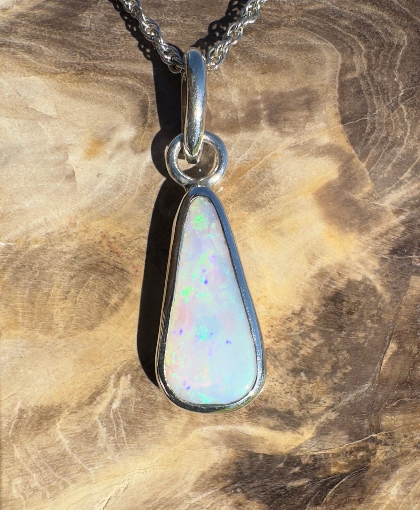 Tasman Glow ~ 1.8ct Solid Lightning Ridge Crystal Opal 925 Silver Pendant Necklace