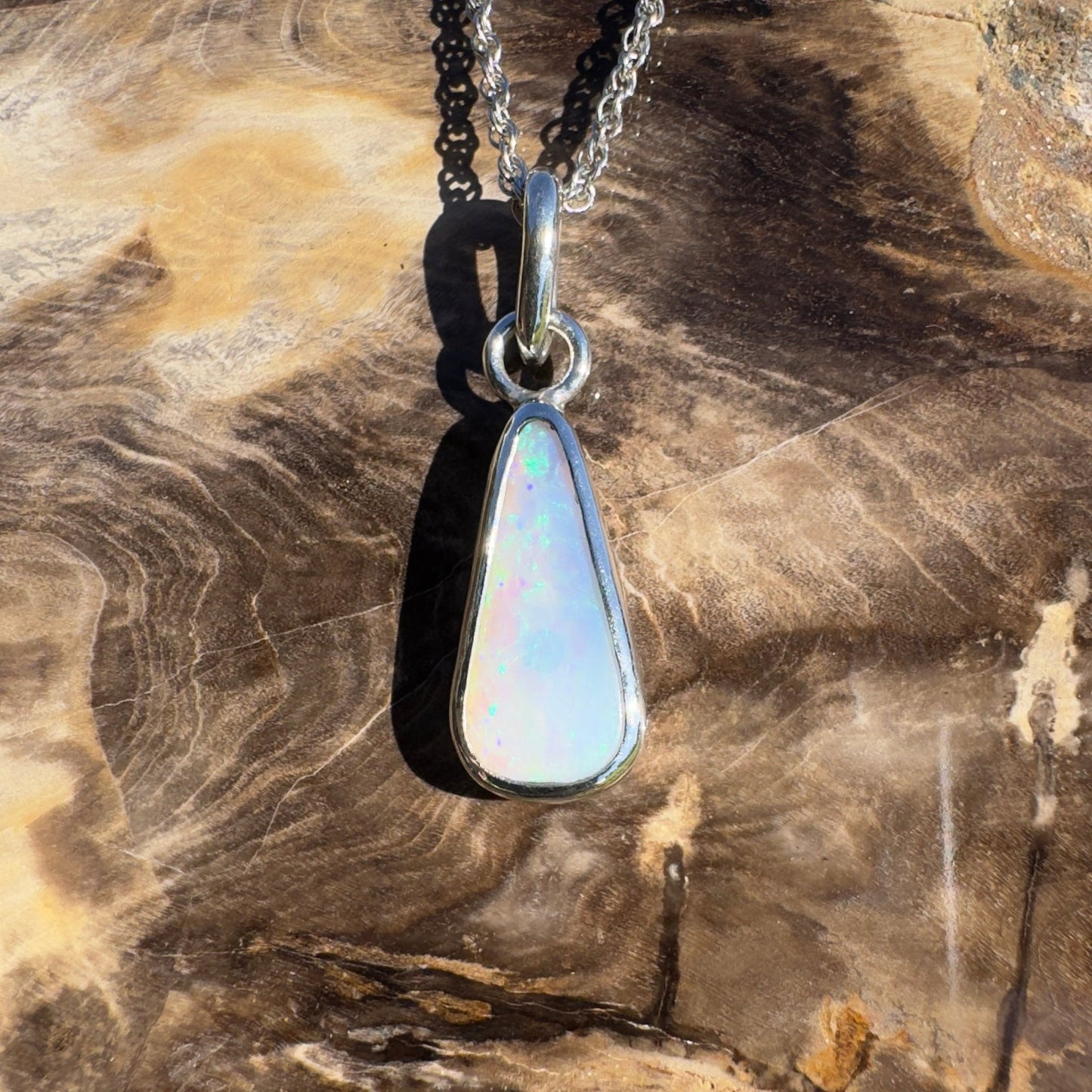 Tasman Glow ~ 1.8ct Solid Lightning Ridge Crystal Opal 925 Silver Pendant Necklace