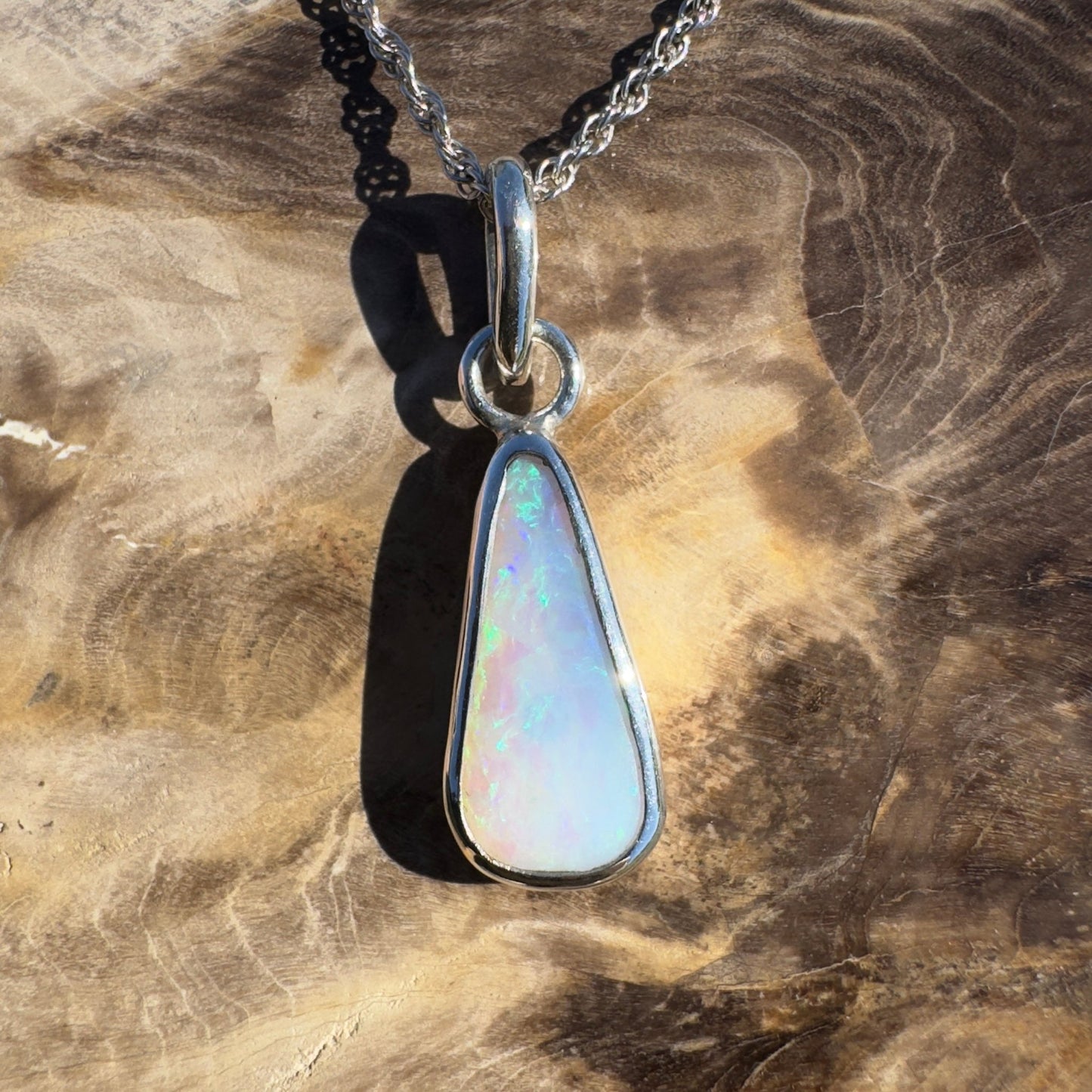 Tasman Glow ~ 1.8ct Solid Lightning Ridge Crystal Opal 925 Silver Pendant Necklace