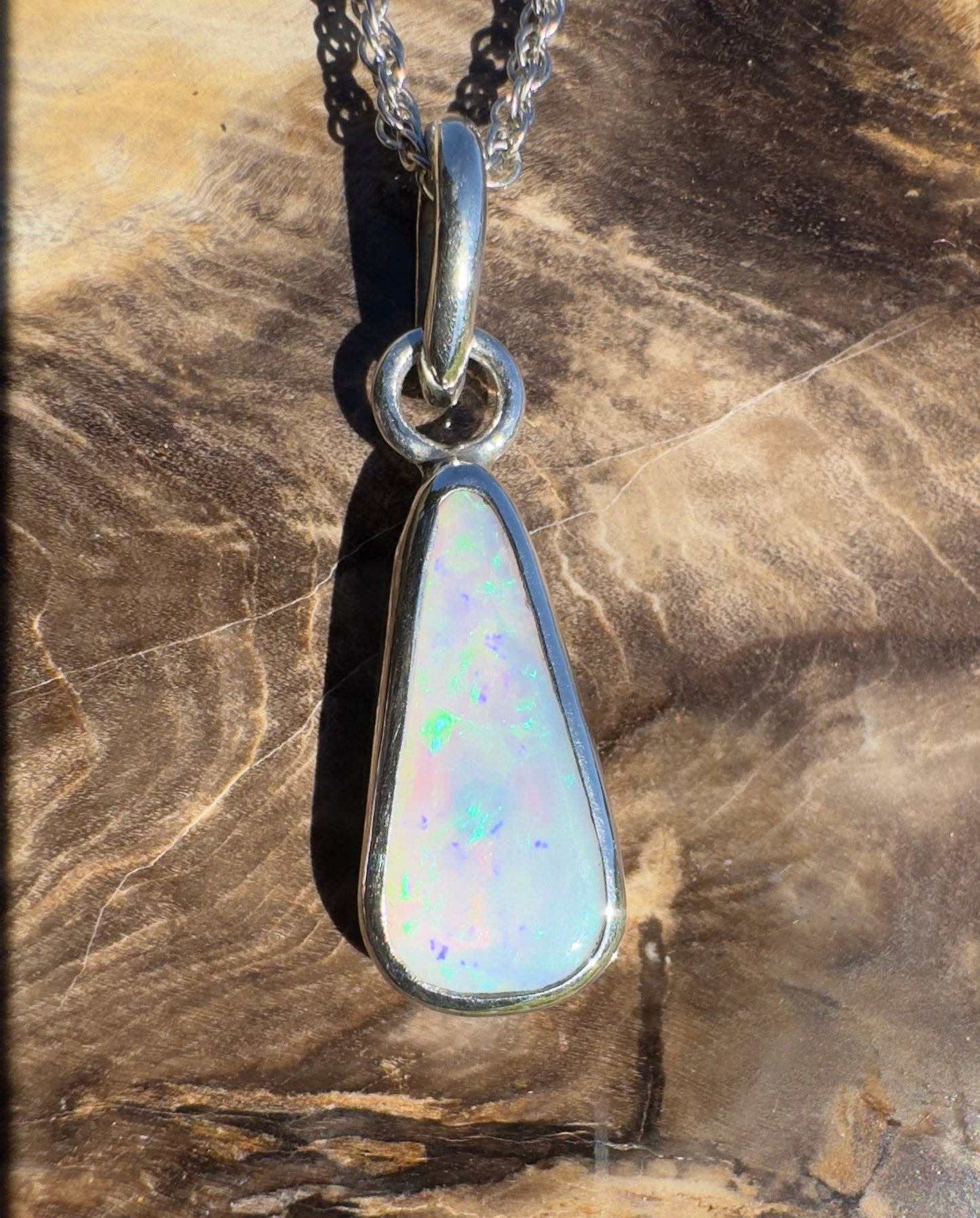 Tasman Glow ~ 1.8ct Solid Lightning Ridge Crystal Opal 925 Silver Pendant Necklace