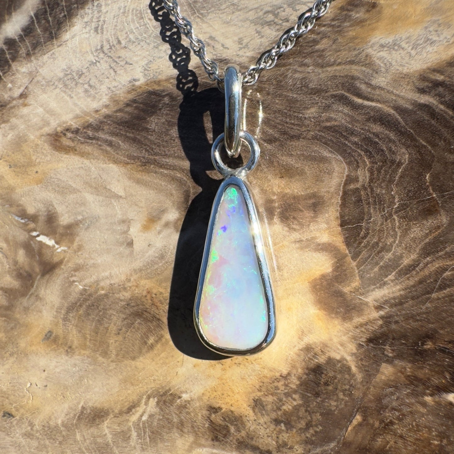 Tasman Glow ~ 1.8ct Solid Lightning Ridge Crystal Opal 925 Silver Pendant Necklace