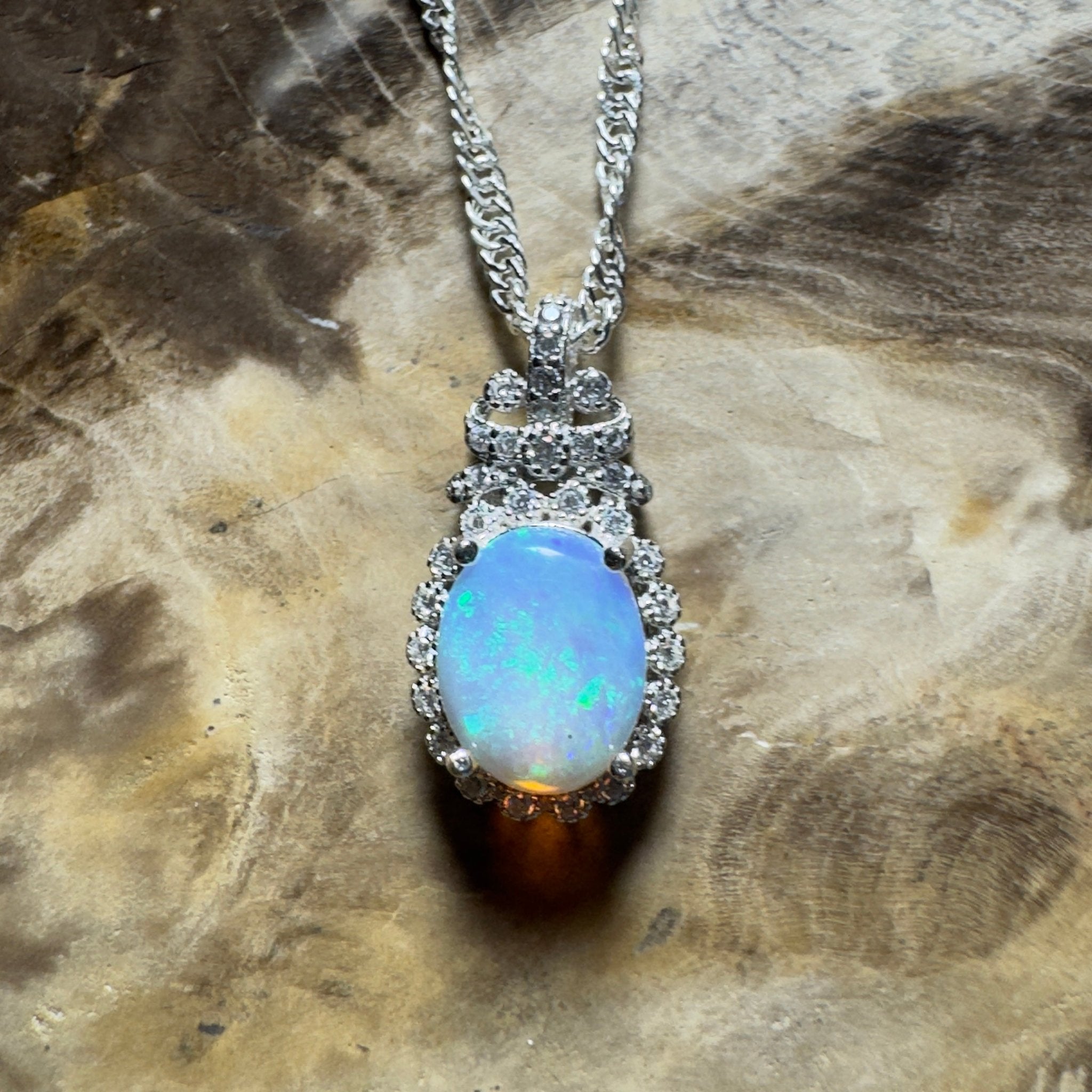 The Blue Mountains Halo ~ 1ct Lightning Ridge Opal 925 Silver Pendant