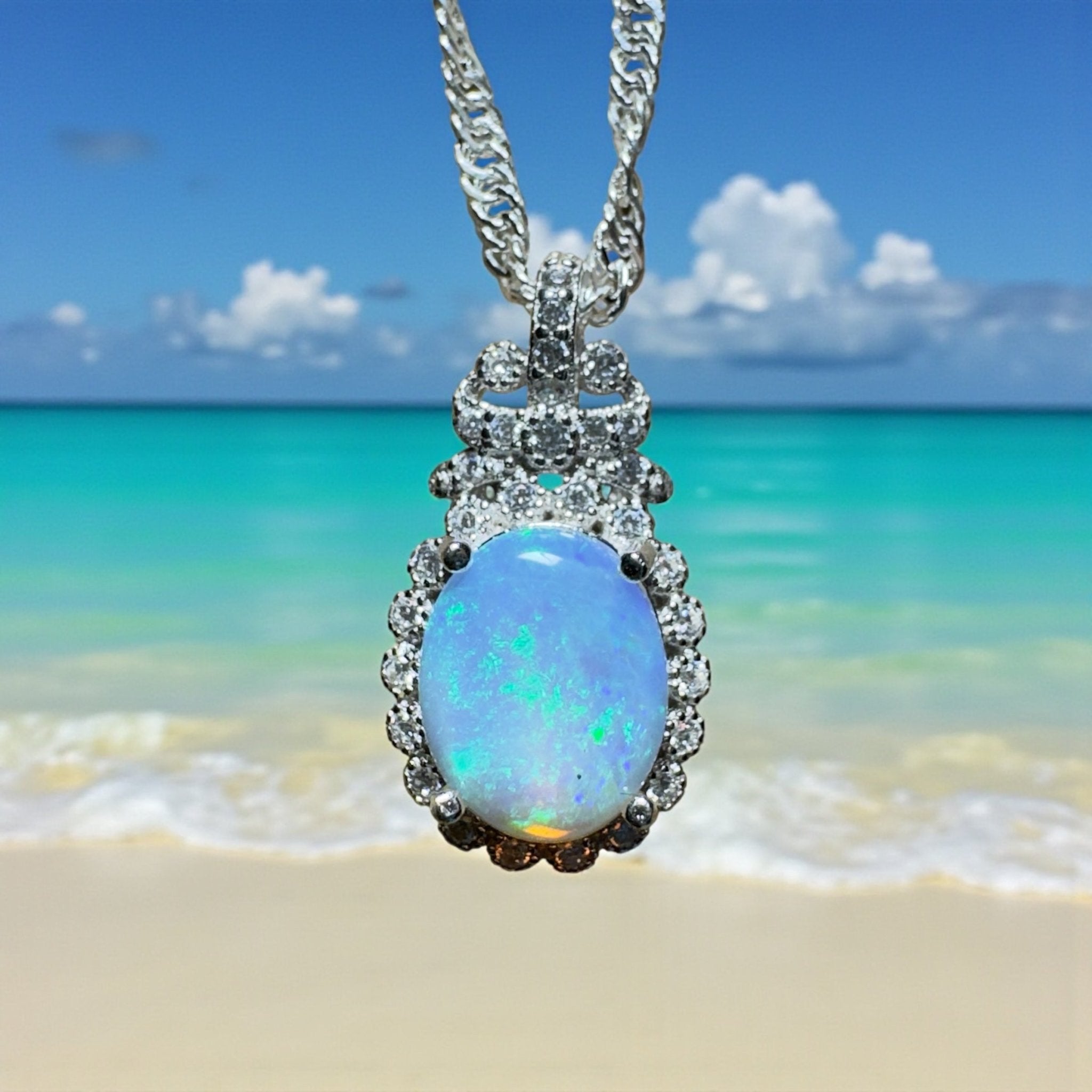 The Blue Mountains Halo ~ 1ct Lightning Ridge Opal 925 Silver Pendant